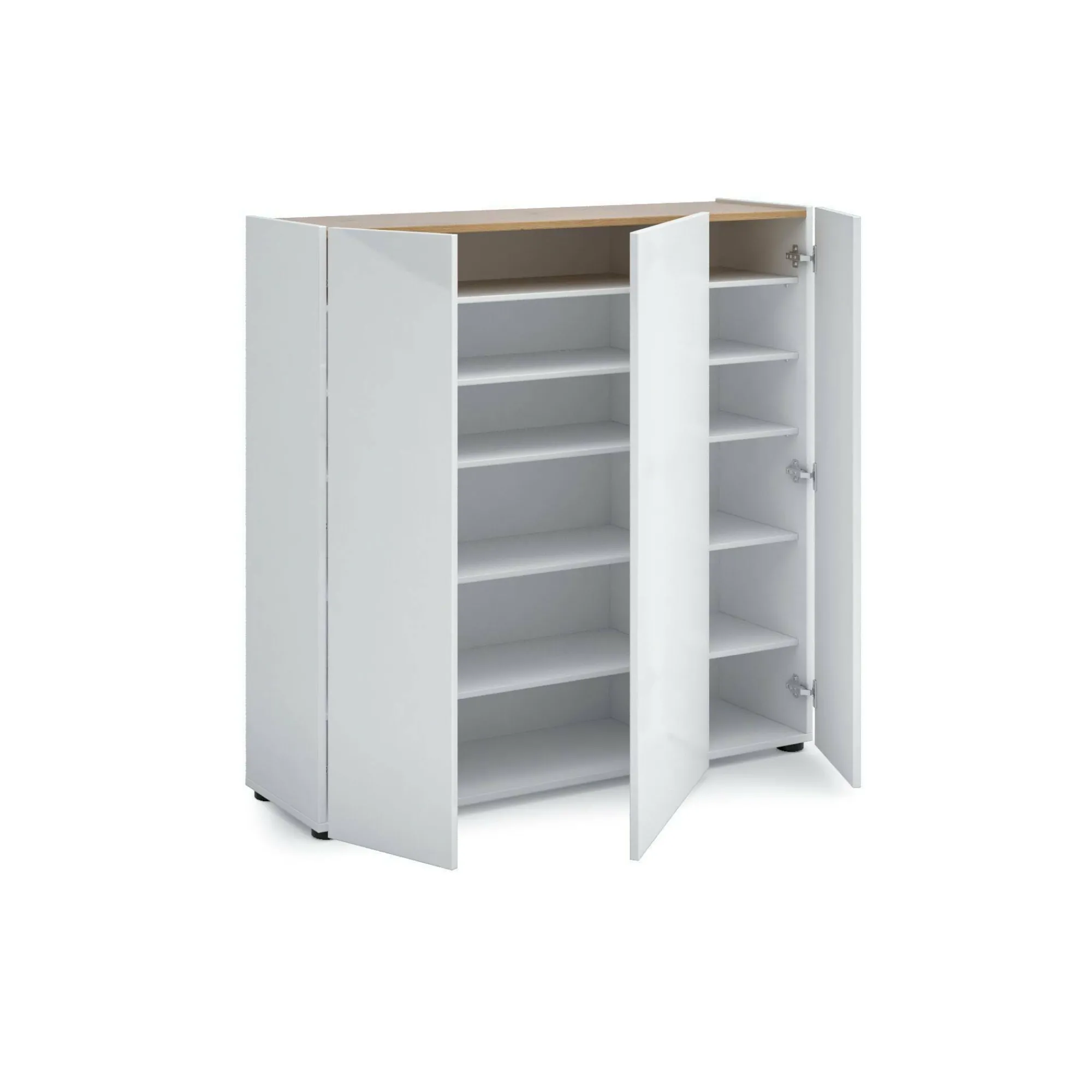 Scarpiera Arrone, 116x35h115 cm, Bianco lucido e Rovere<Dmora Store