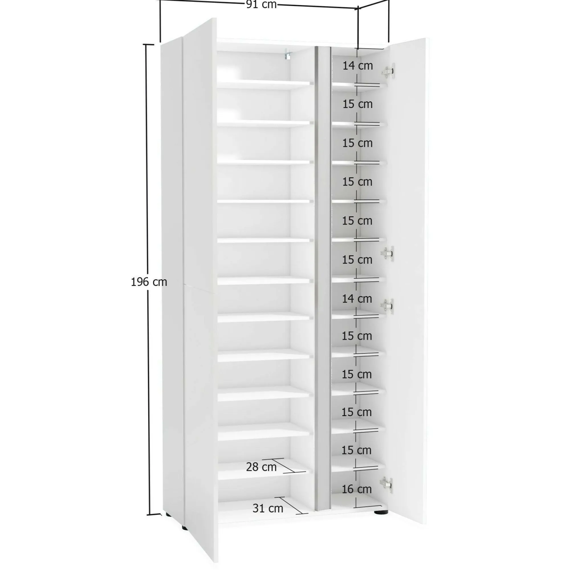 Scarpiera Arthus, 91x33h196 cm, Bianco lucido e Antracite<Dmora Outlet