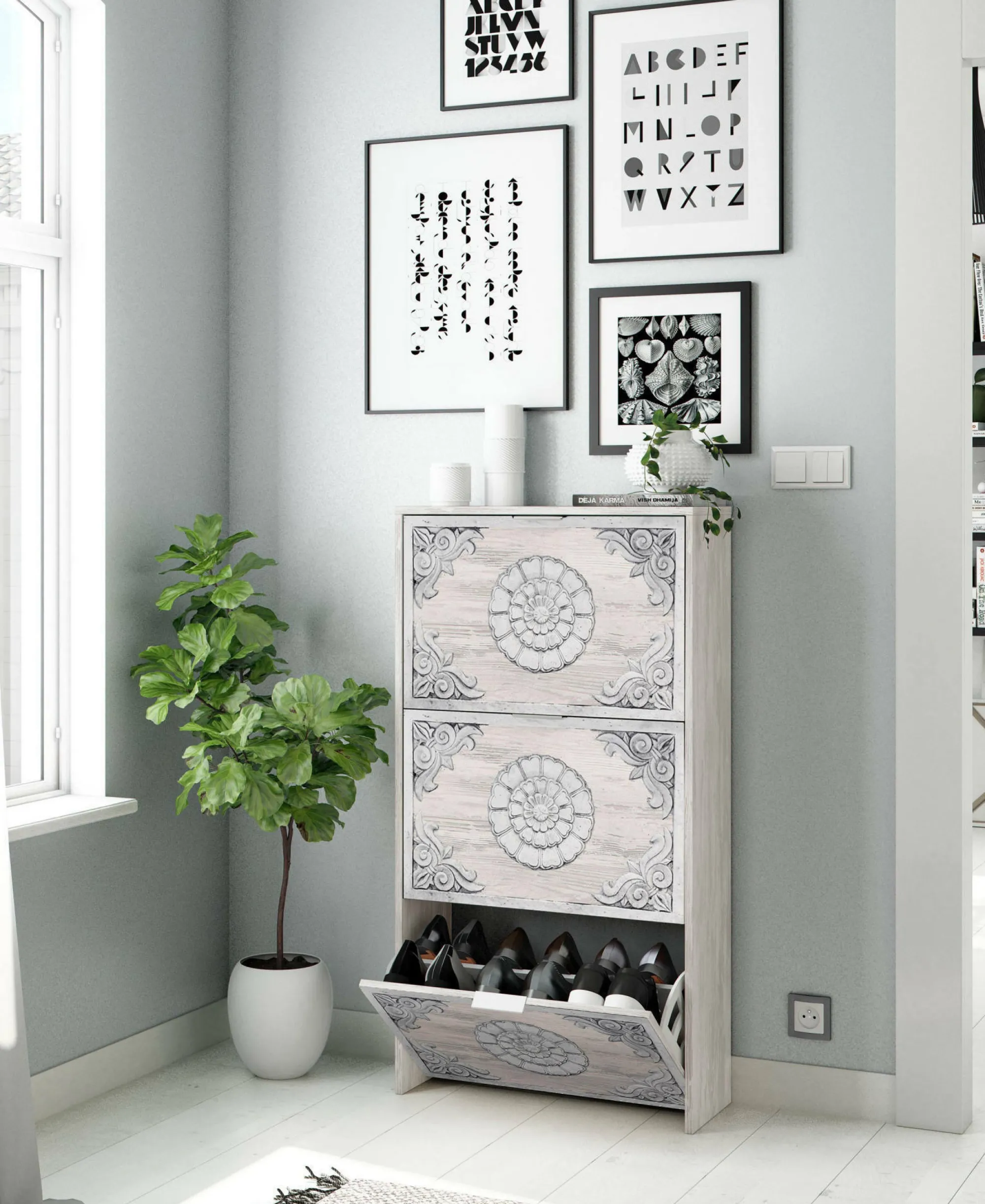 Scarpiera Asca, 60x22h113 cm, anticato<Dmora Outlet