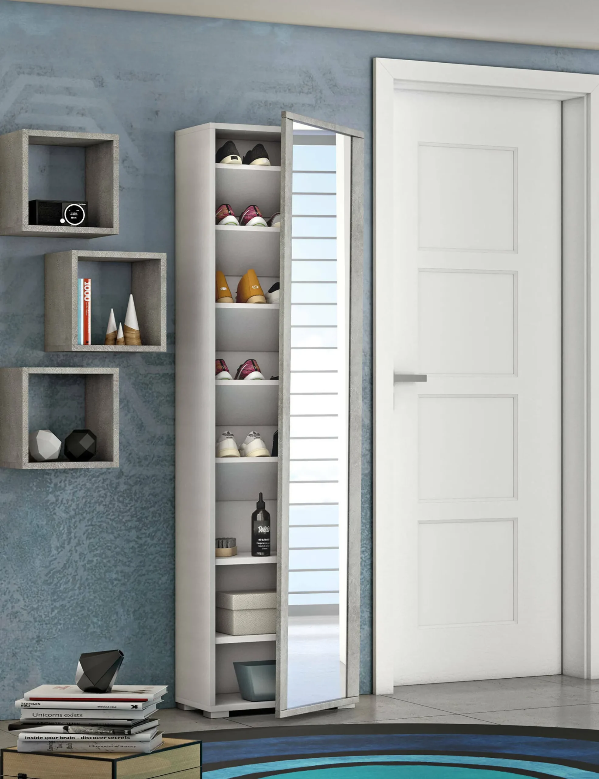 Scarpiera Asiago, 50x32hx182 cm, Bianco e Cemento<Dmora Sale