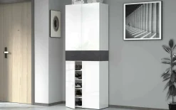 Scarpiera Asklol, 76x38h200 cm, Bianco e Ardesia<Dmora Fashion