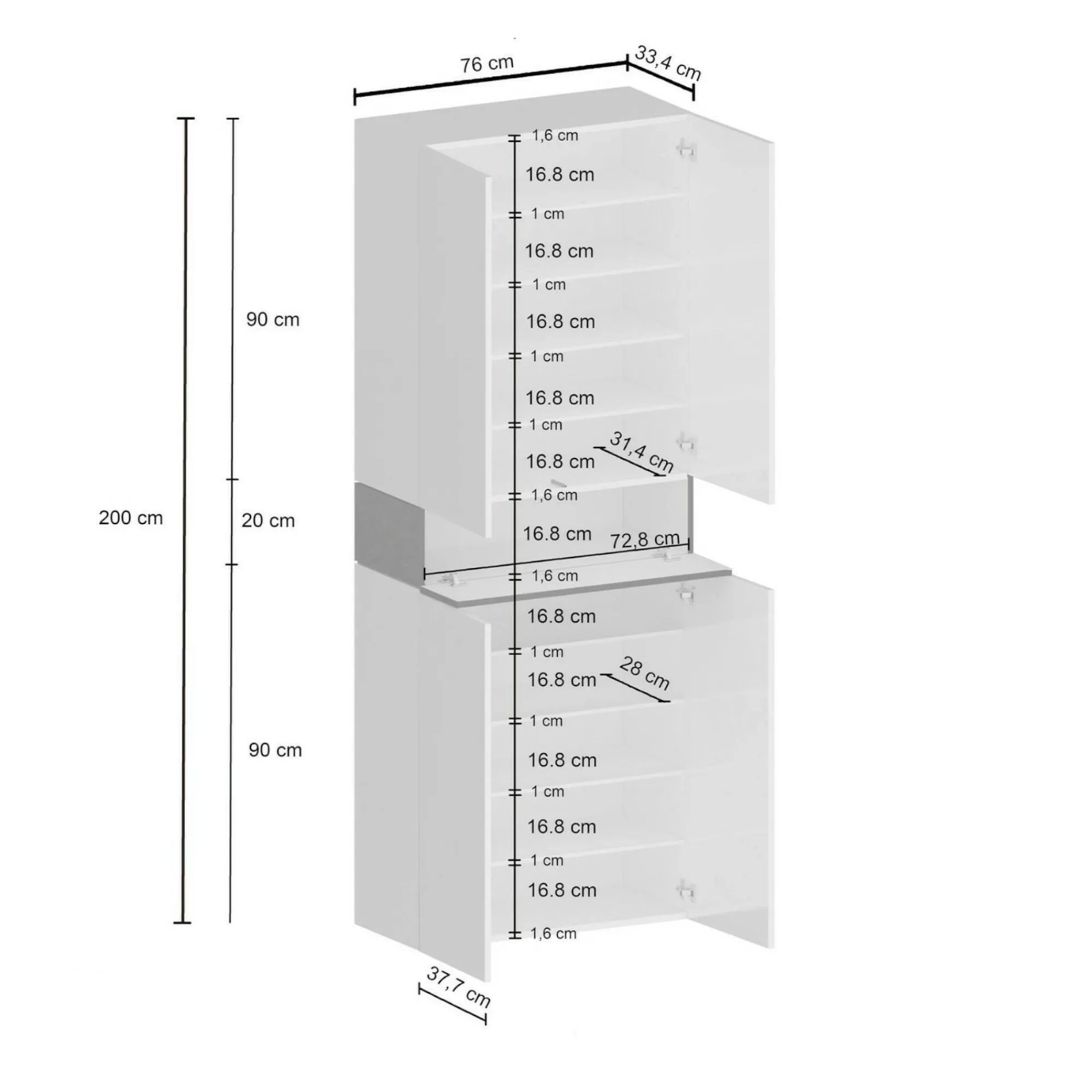 Scarpiera Asklol, 76x38h200 cm, Bianco e Ardesia<Dmora Fashion