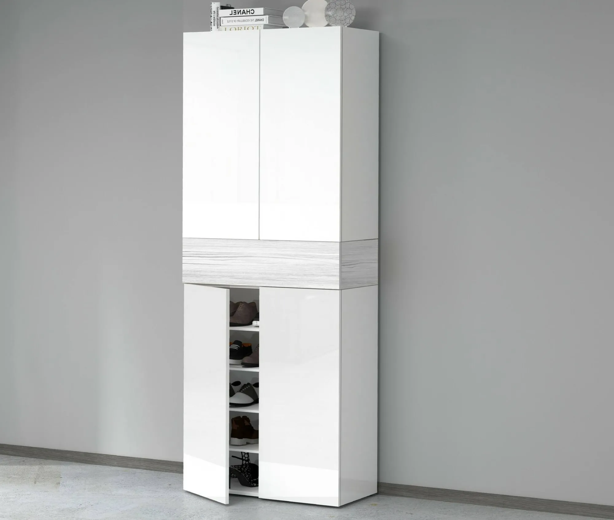 Scarpiera Asklol, 76x38h200 cm, Bianco effetto larice<Dmora Online