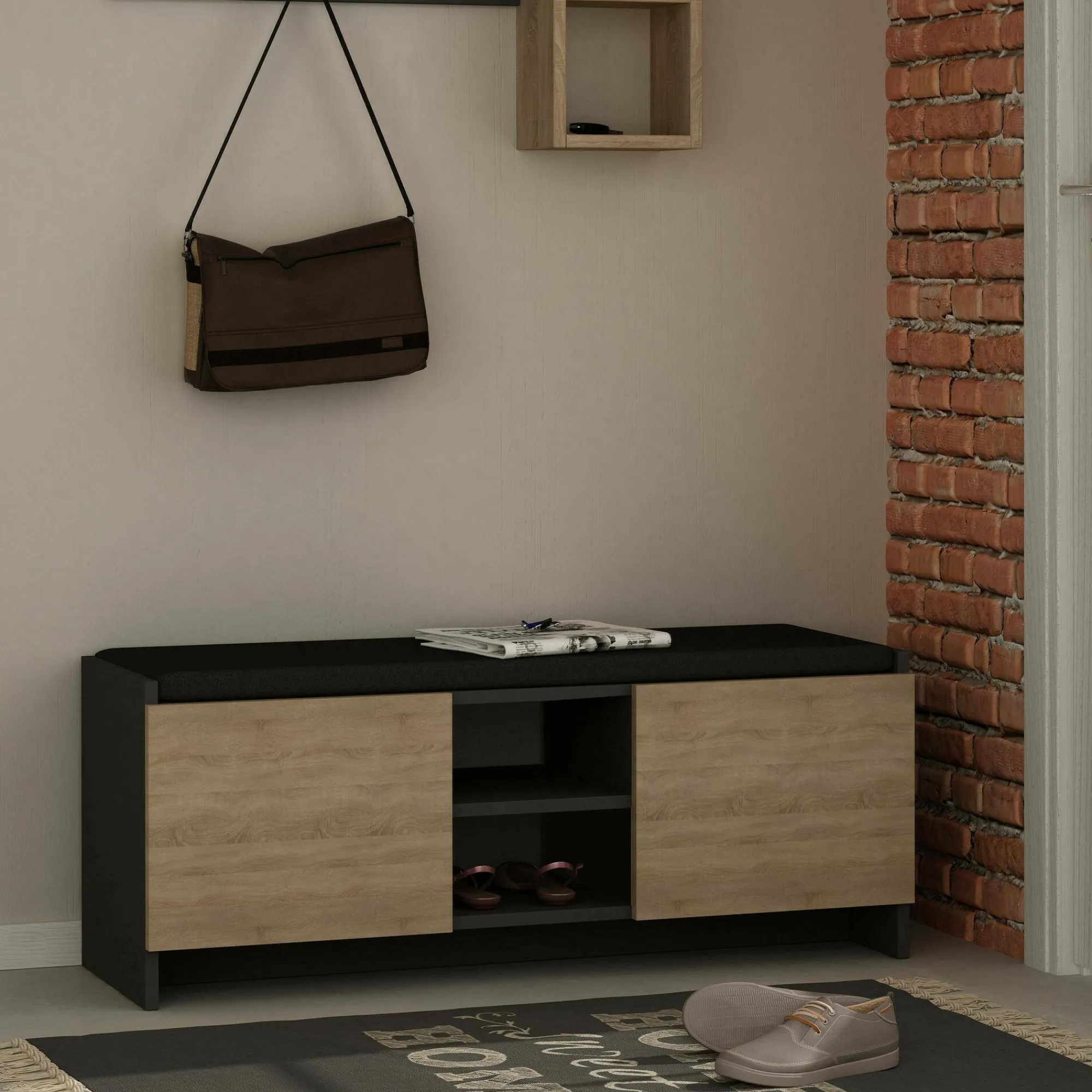 Scarpiera Axar, 110x37h43 cm, Antracite e Rovere<Dmora Cheap