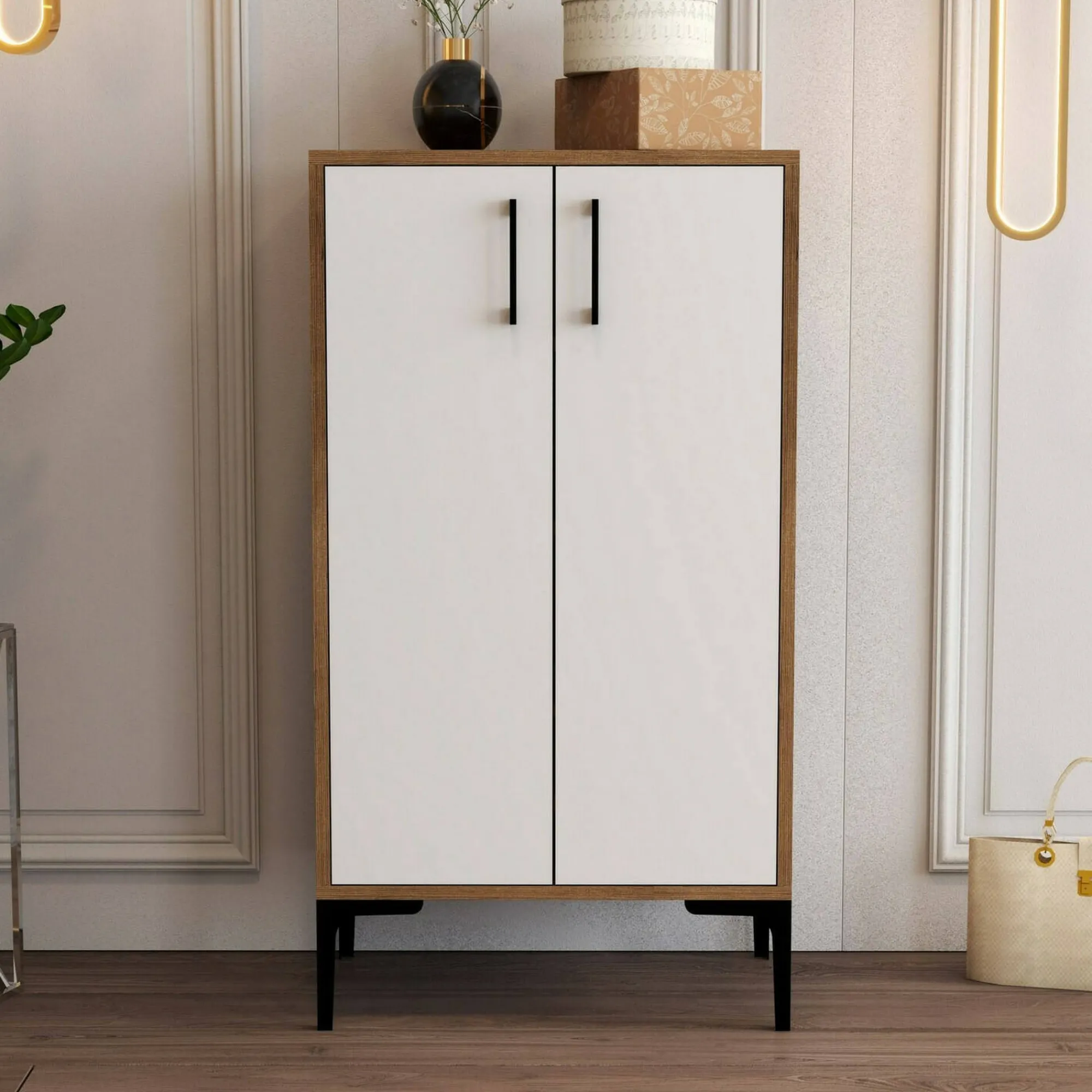 Scarpiera Axarix, 60x35h111 cm, Noce e Bianco<Dmora Best Sale