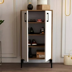 Scarpiera Axarix, 60x35h111 cm, Noce e Bianco<Dmora Best Sale