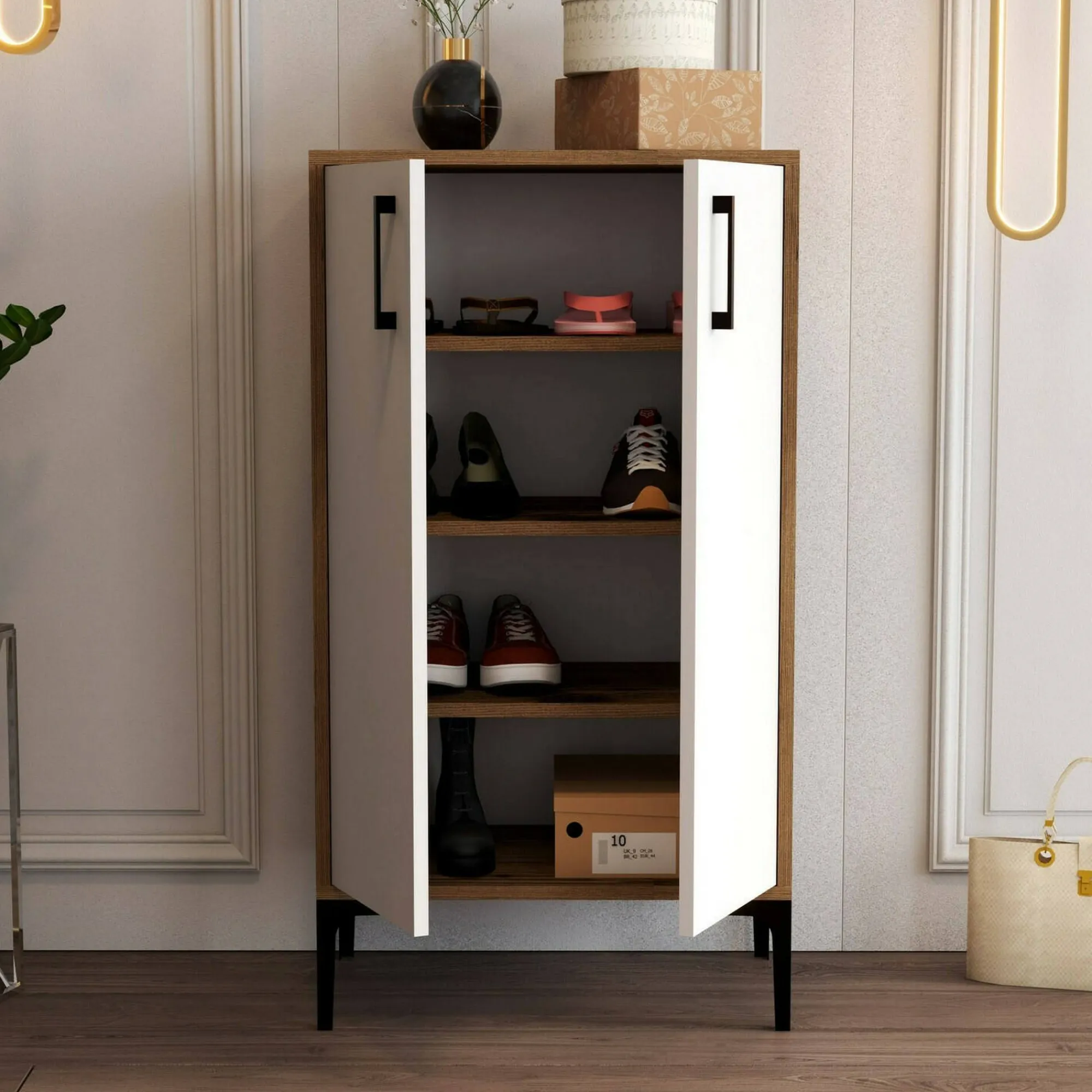 Scarpiera Axarix, 60x35h111 cm, Noce e Bianco<Dmora Best Sale