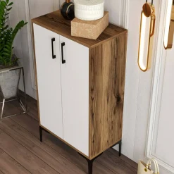 Scarpiera Axarix, 60x35h111 cm, Noce e Bianco<Dmora Best Sale