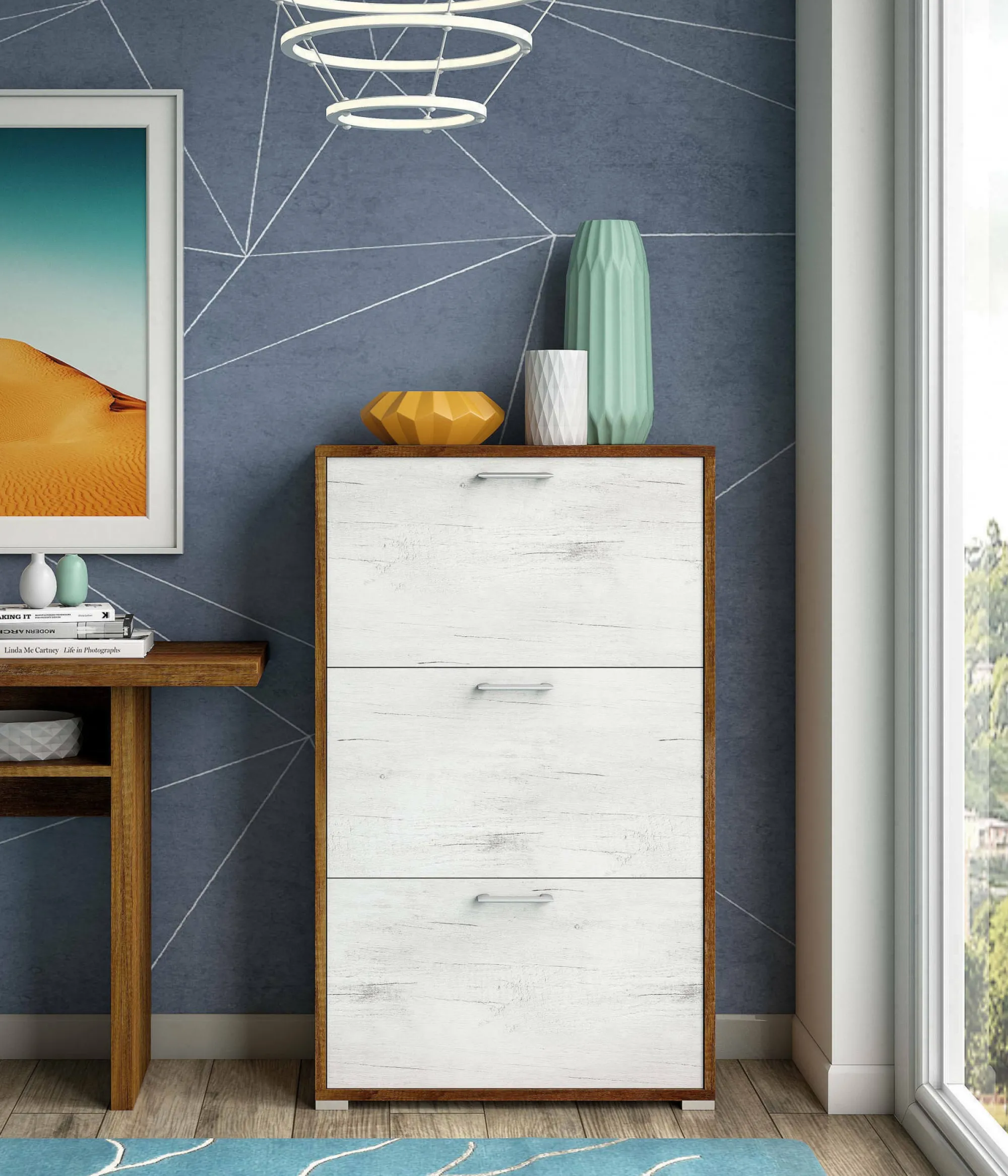 Scarpiera Axinite, 67x28h112 cm, Bianco e Rovere<Dmora Sale