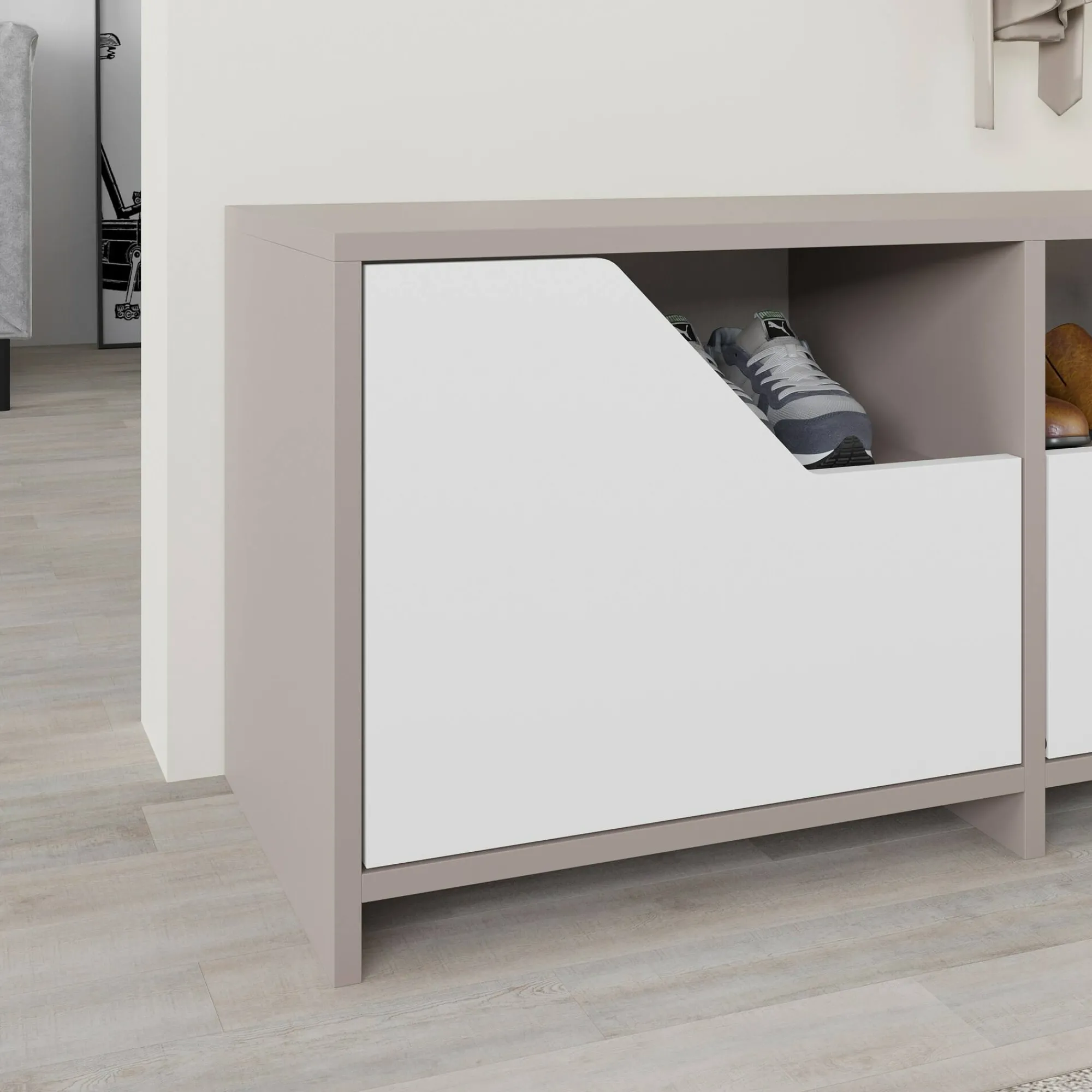 Scarpiera Berto, 105x37 h47 cm, Beige e Bianco<Dmora Shop