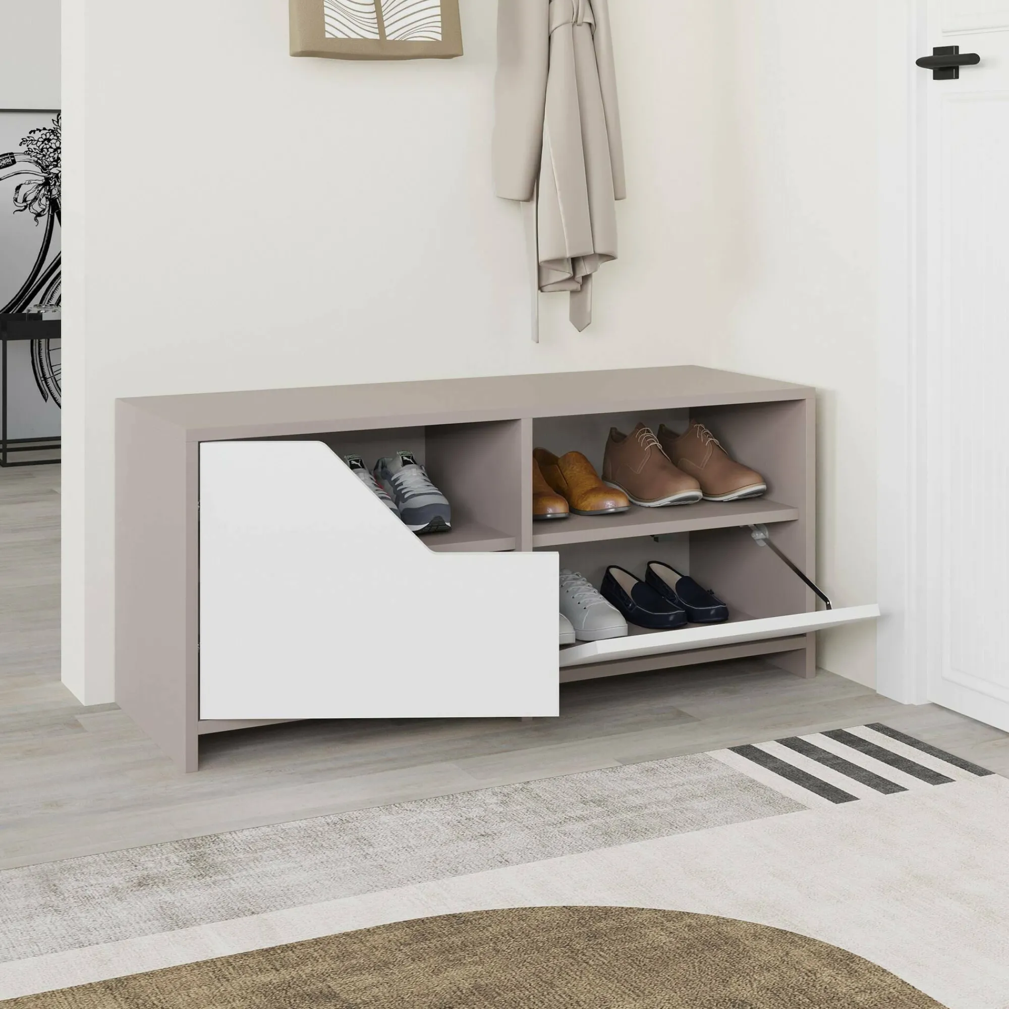 Scarpiera Berto, 105x37 h47 cm, Beige e Bianco<Dmora Shop