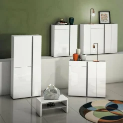 Scarpiera Cavallino, 91x33h115 cm, Bianco lucido e Antracite<Dmora Flash Sale