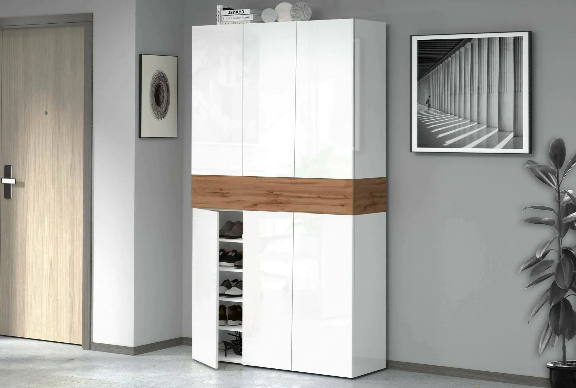 Scarpiera Charoite, 114x35h200 cm, Bianco e<Dmora Outlet