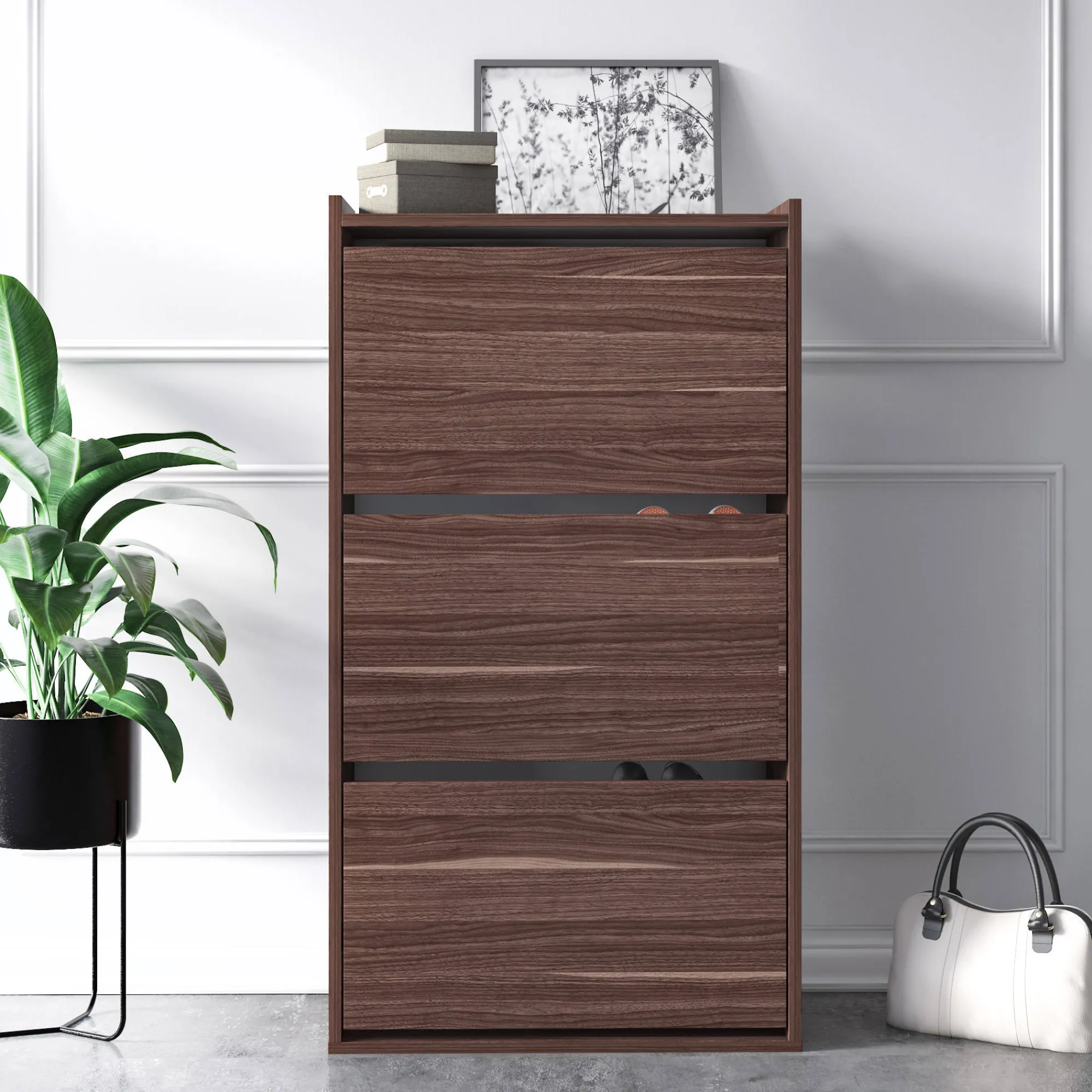 Scarpiera con tre ante a ribalta, cm 65 x 32 x 11,8, colore<Dmora Sale