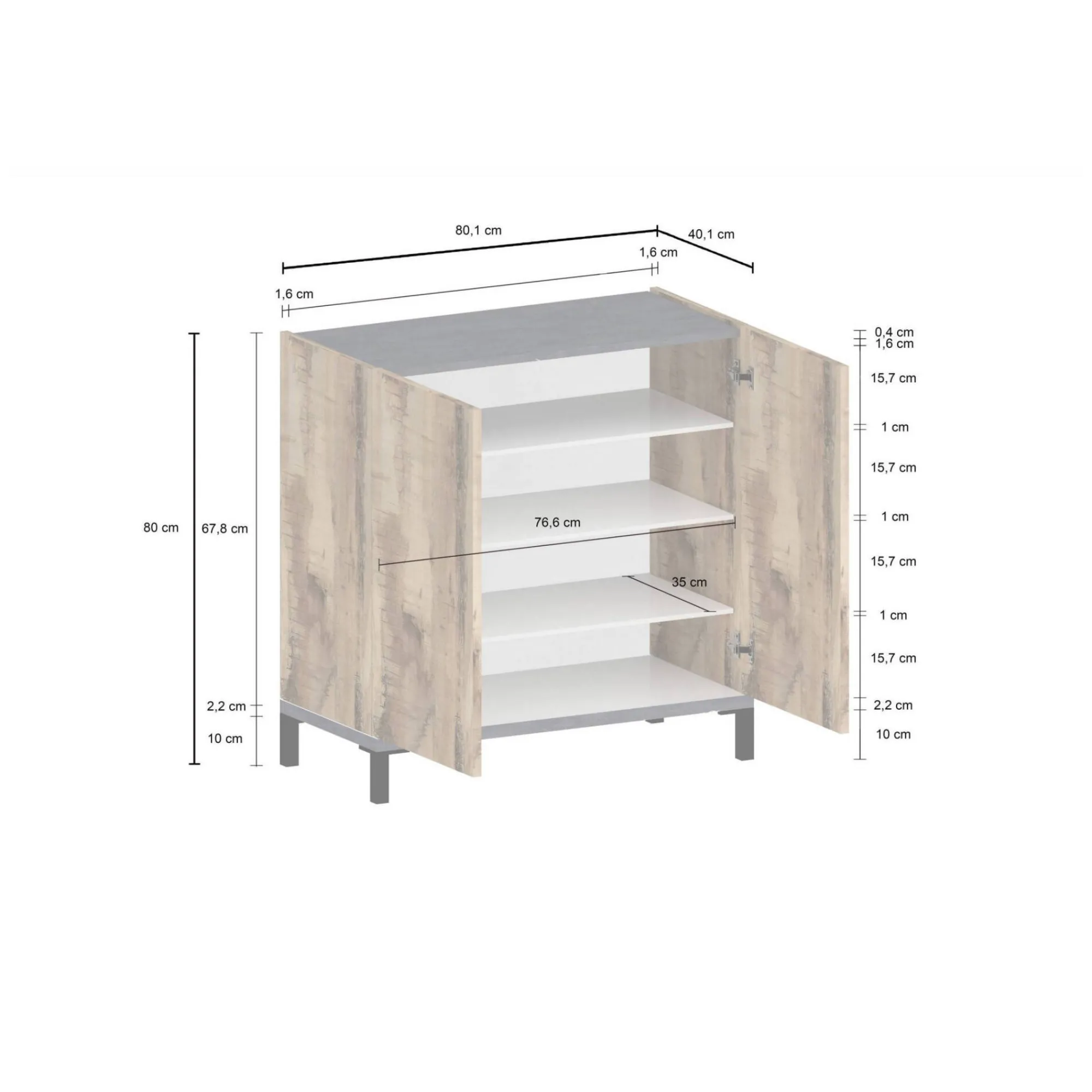 Scarpiera Dabbaso, cm 80x40h80, Ardesia e Acero<Dmora Cheap