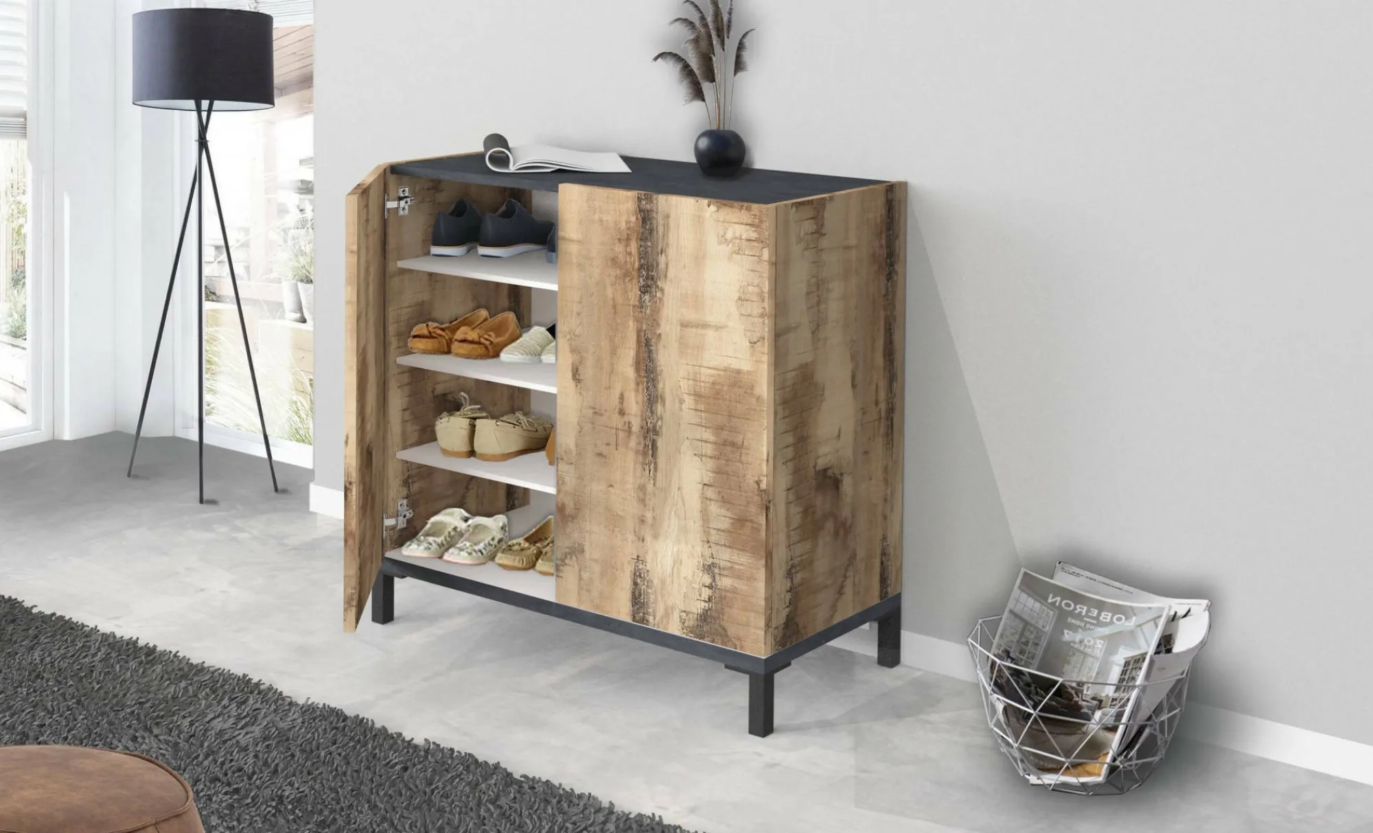 Scarpiera Dabbaso, cm 80x40h80, Ardesia e Acero<Dmora Cheap