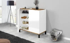 Scarpiera Dabbaso, cm 80x40h80, Bianco lucido e Acero<Dmora Online