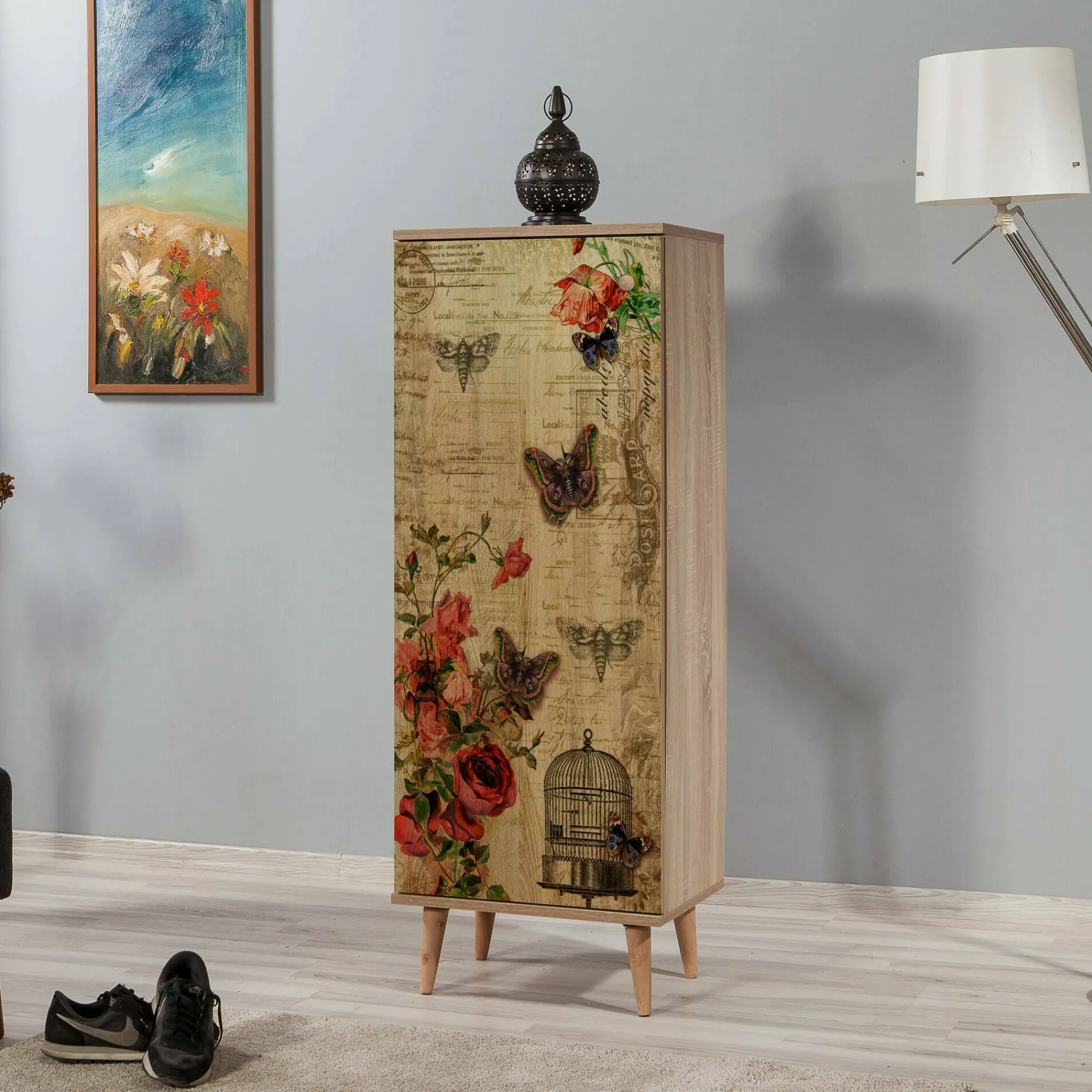 Scarpiera Dacrydium, 50x38 h135 cm, Quercia e Multicolore<Dmora Best