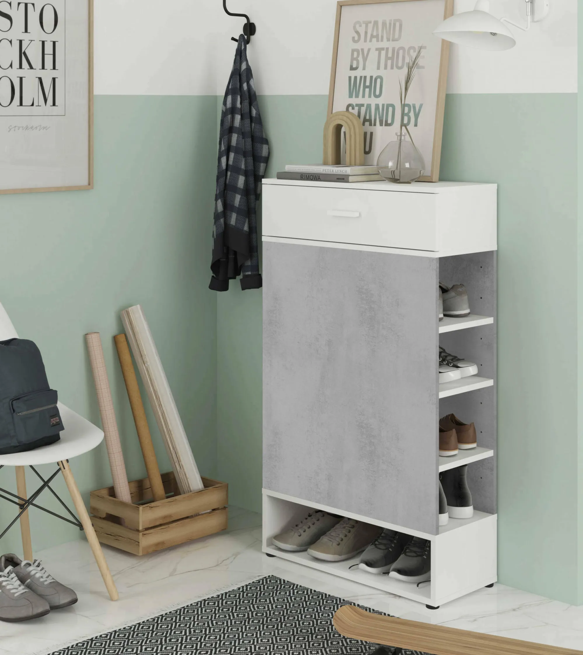 Scarpiera Dbalog, 67x28h119 cm, Cemento e Bianco<Dmora Best Sale