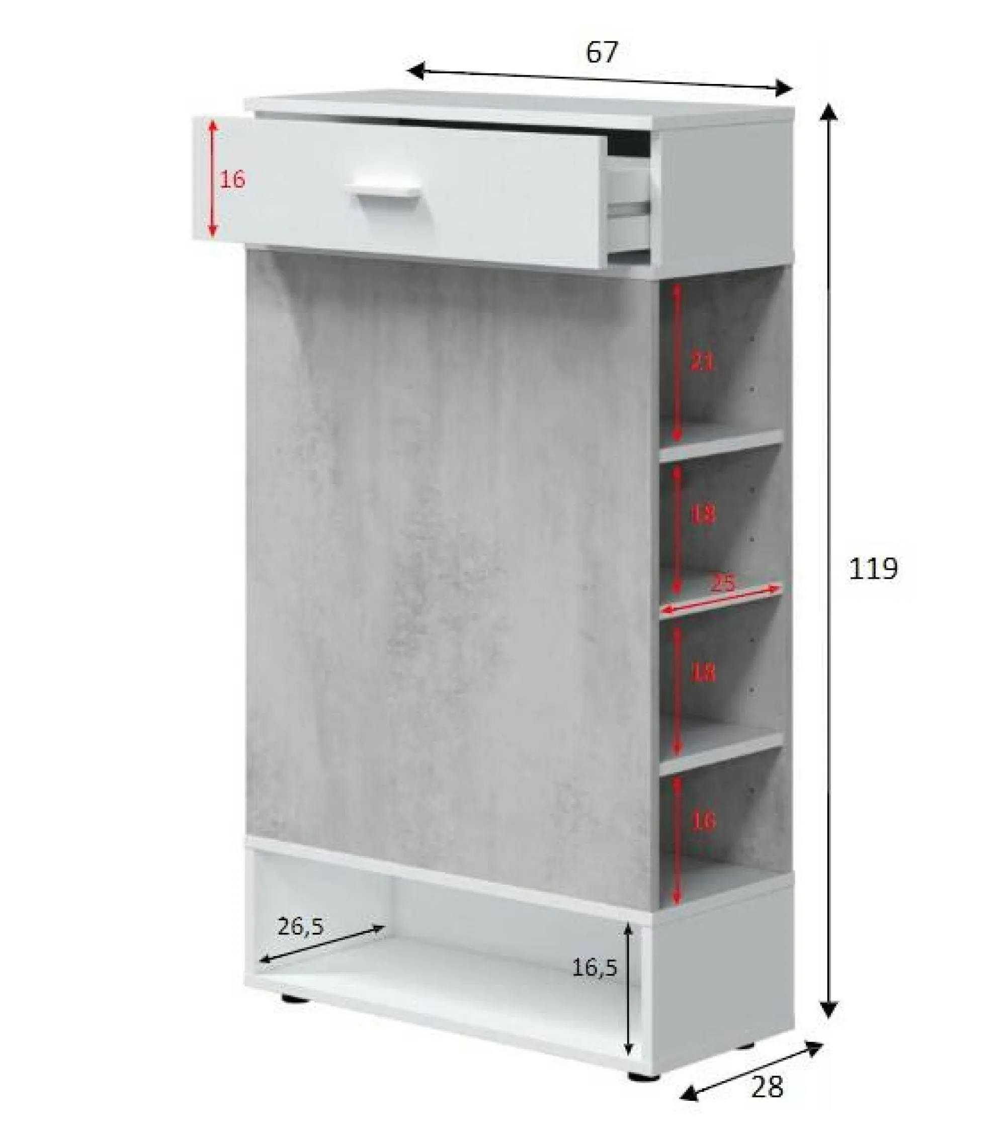 Scarpiera Dbalog, 67x28h119 cm, Cemento e Bianco<Dmora Best Sale