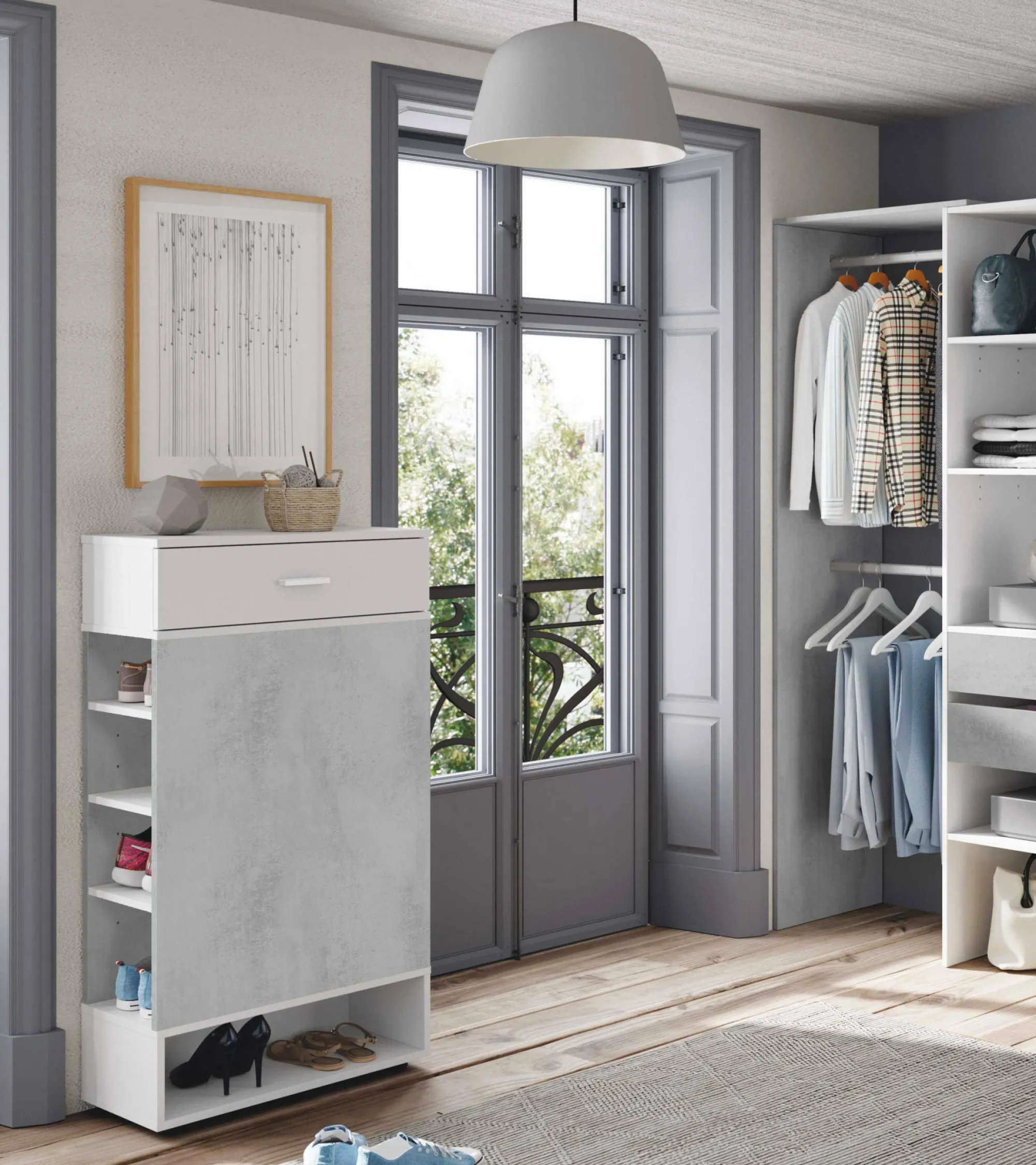 Scarpiera Dbalog, 67x28h119 cm, Cemento e Bianco<Dmora Best Sale