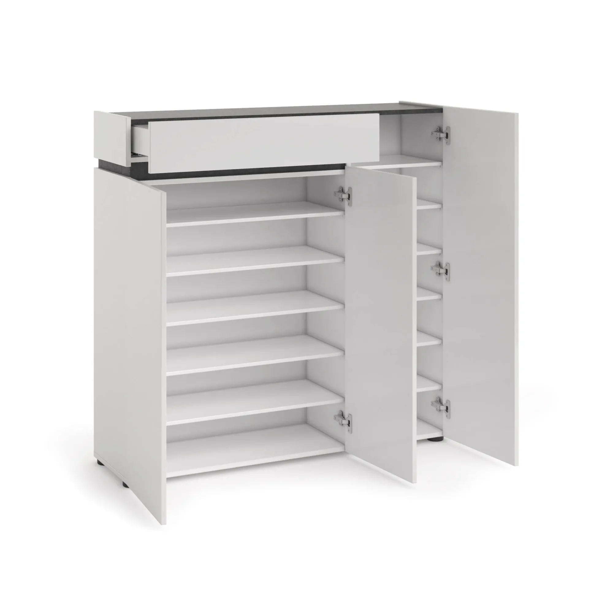 Scarpiera Dbontacchi, 120x34h115 cm, Bianco lucido e Antracite<Dmora Outlet