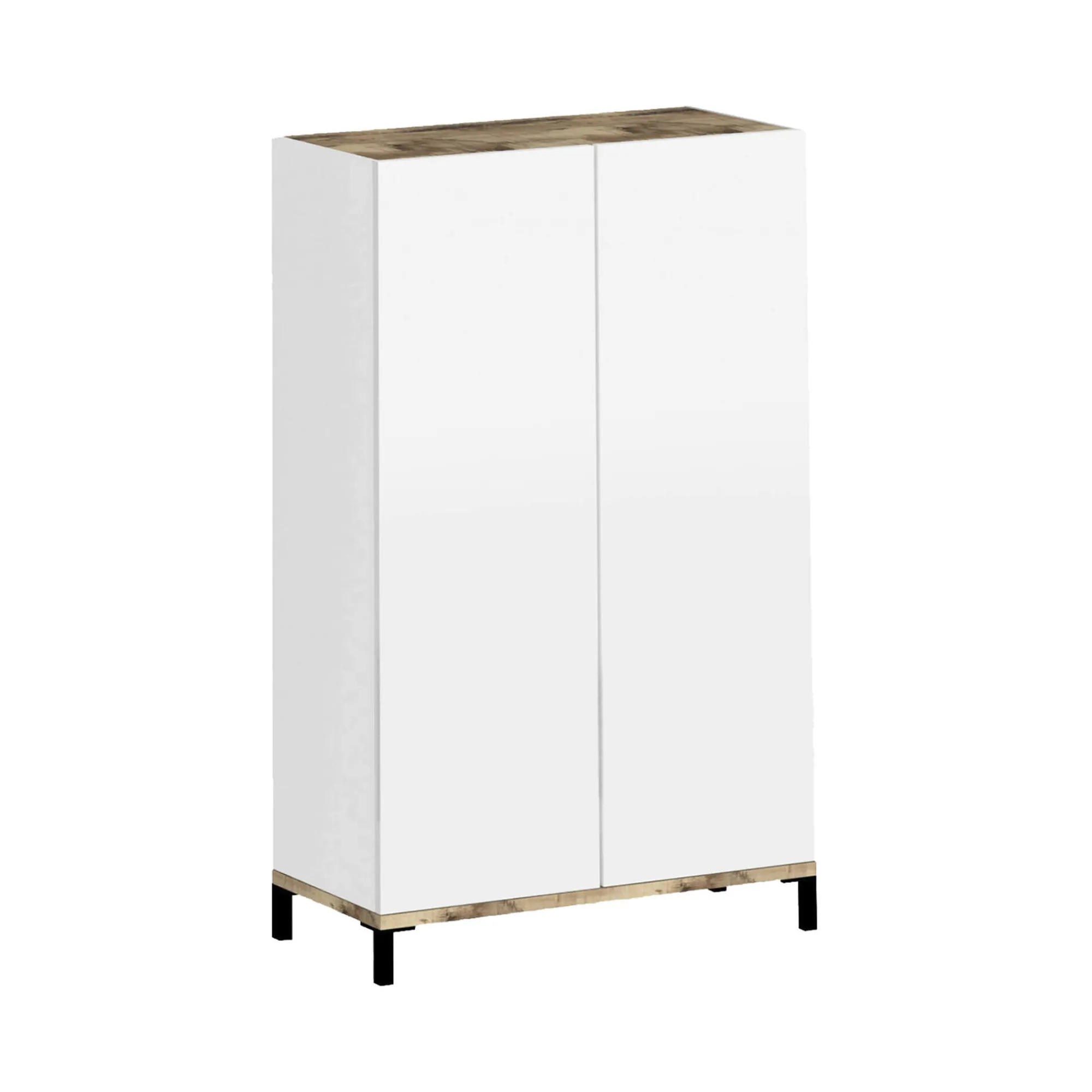 Scarpiera Dbrenza, cm 90x40h147, Bianco lucido e Acero<Dmora Fashion