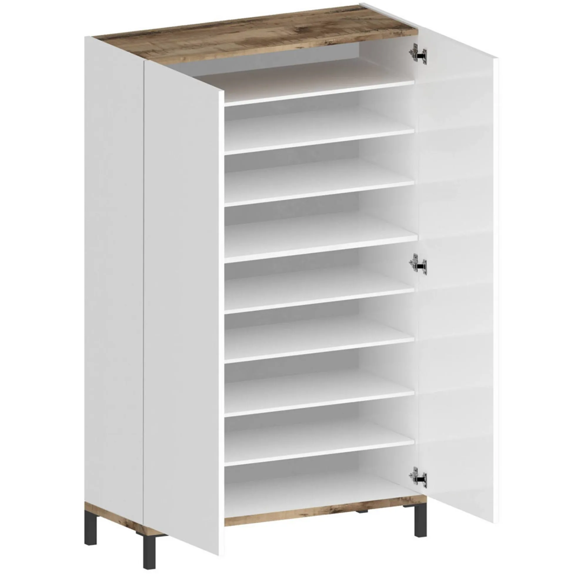 Scarpiera Dbrenza, cm 90x40h147, Bianco lucido e Acero<Dmora Fashion
