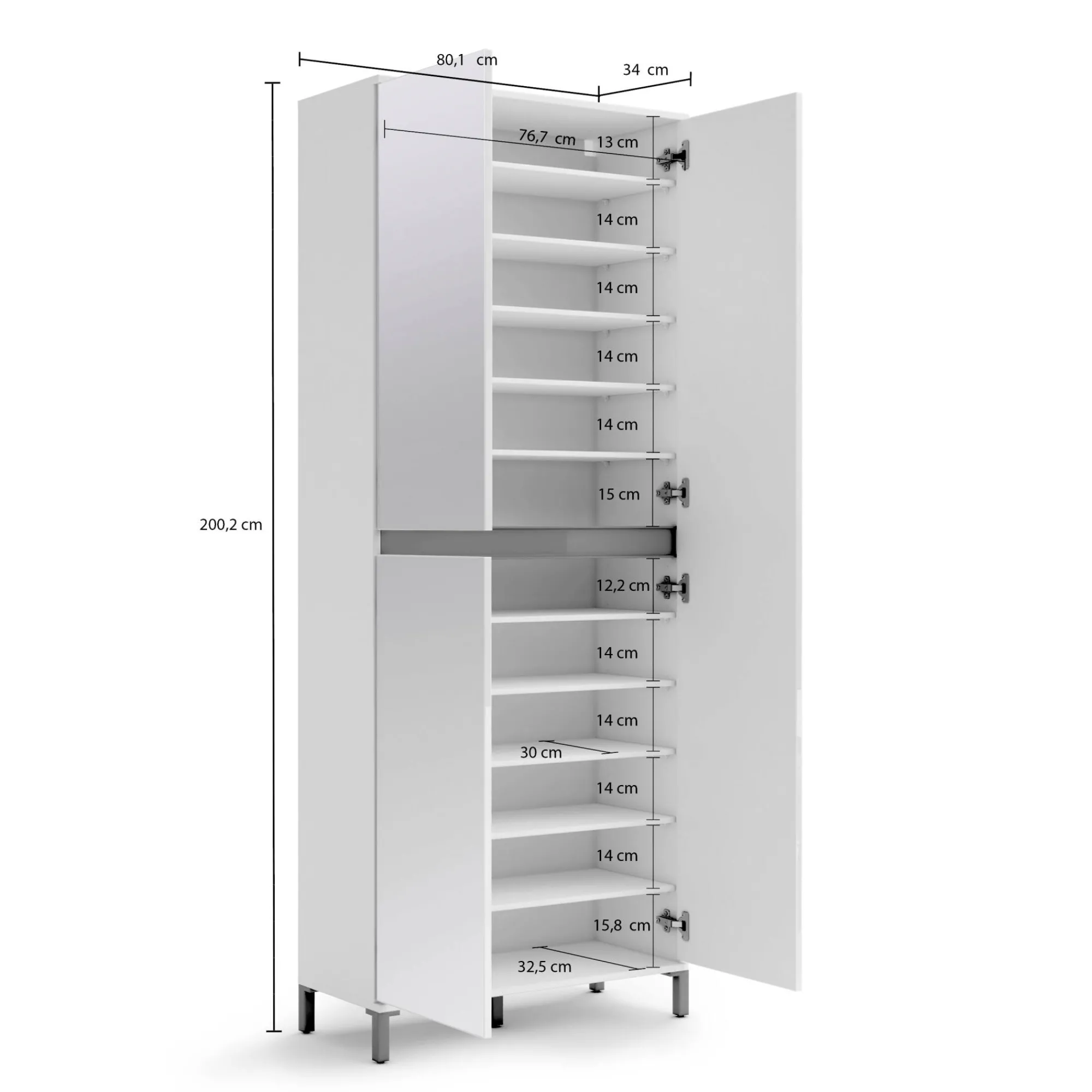 Scarpiera Dcalhanogl, 81x34h200 cm, Bianco lucido e Antracite<Dmora Discount