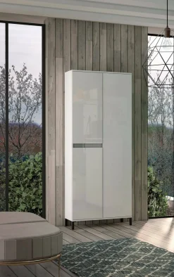 Scarpiera Dcalhanogl, 81x34h200 cm, Bianco lucido e Antracite<Dmora Discount