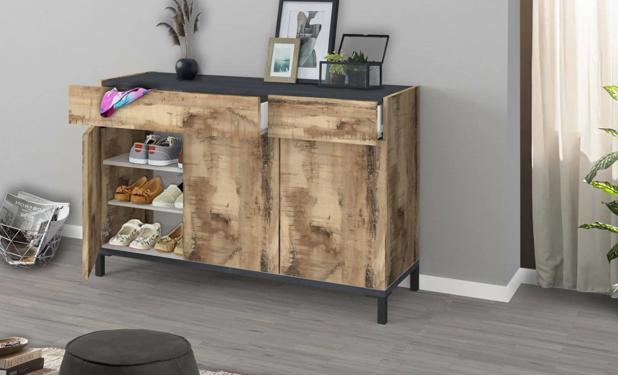 Scarpiera Dcamar, cm 120x40h80, Ardesia e Acero<Dmora Fashion