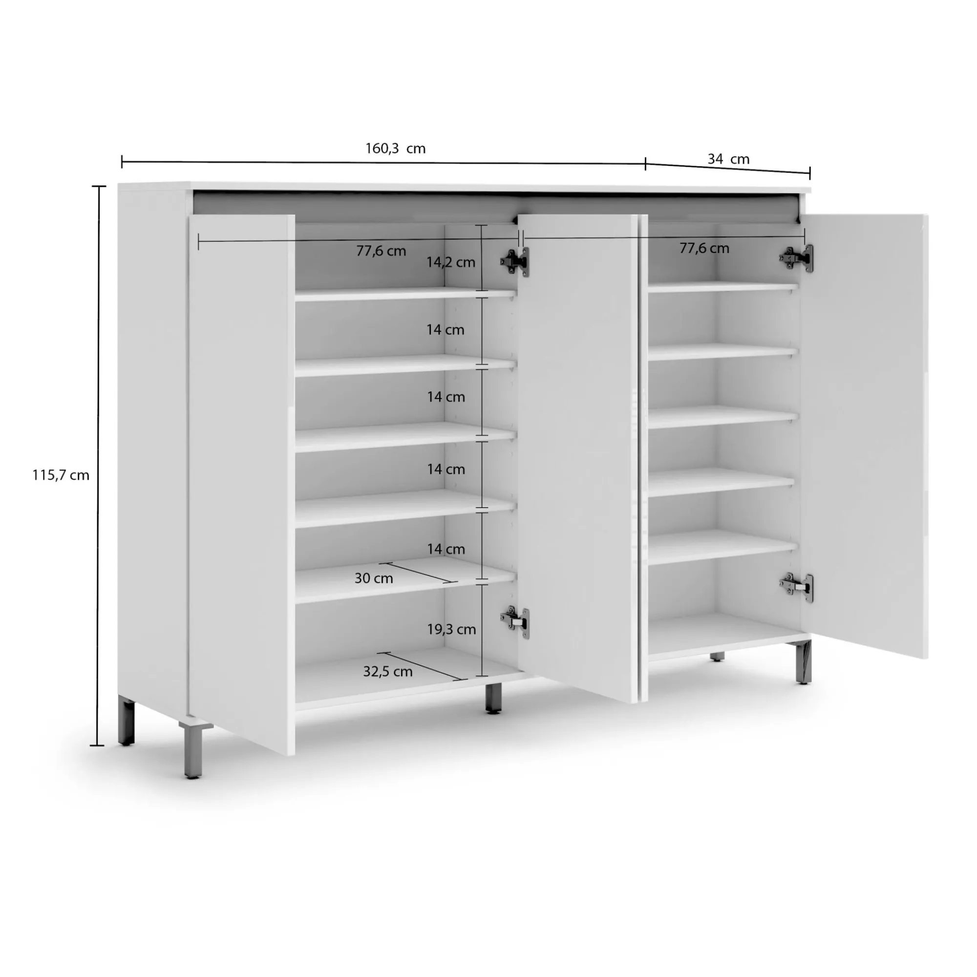 Scarpiera Dcaracciol, 160x34h115 cm, Bianco lucido e Antracite<Dmora Sale
