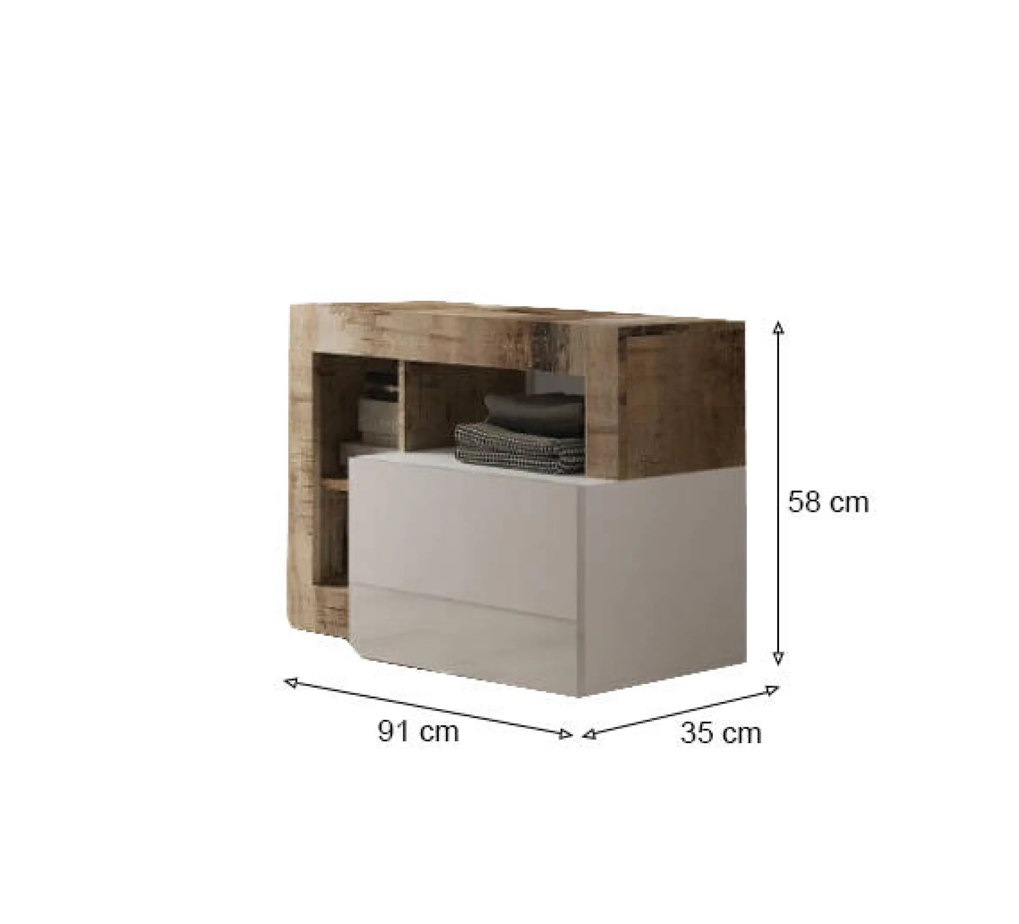 Scarpiera Ddewinte, 91x35 h58 cm, Bianco lucido e Acacia<Dmora Fashion