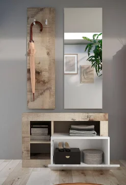 Scarpiera Ddewinte, 91x35 h58 cm, Bianco lucido e Acacia<Dmora Fashion