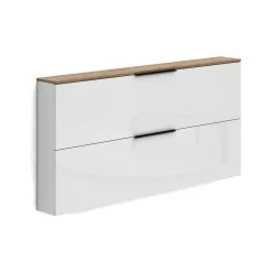 Scarpiera Dfurlanett, 160x19h80 cm, Bianco lucido e Rovere<Dmora Flash Sale