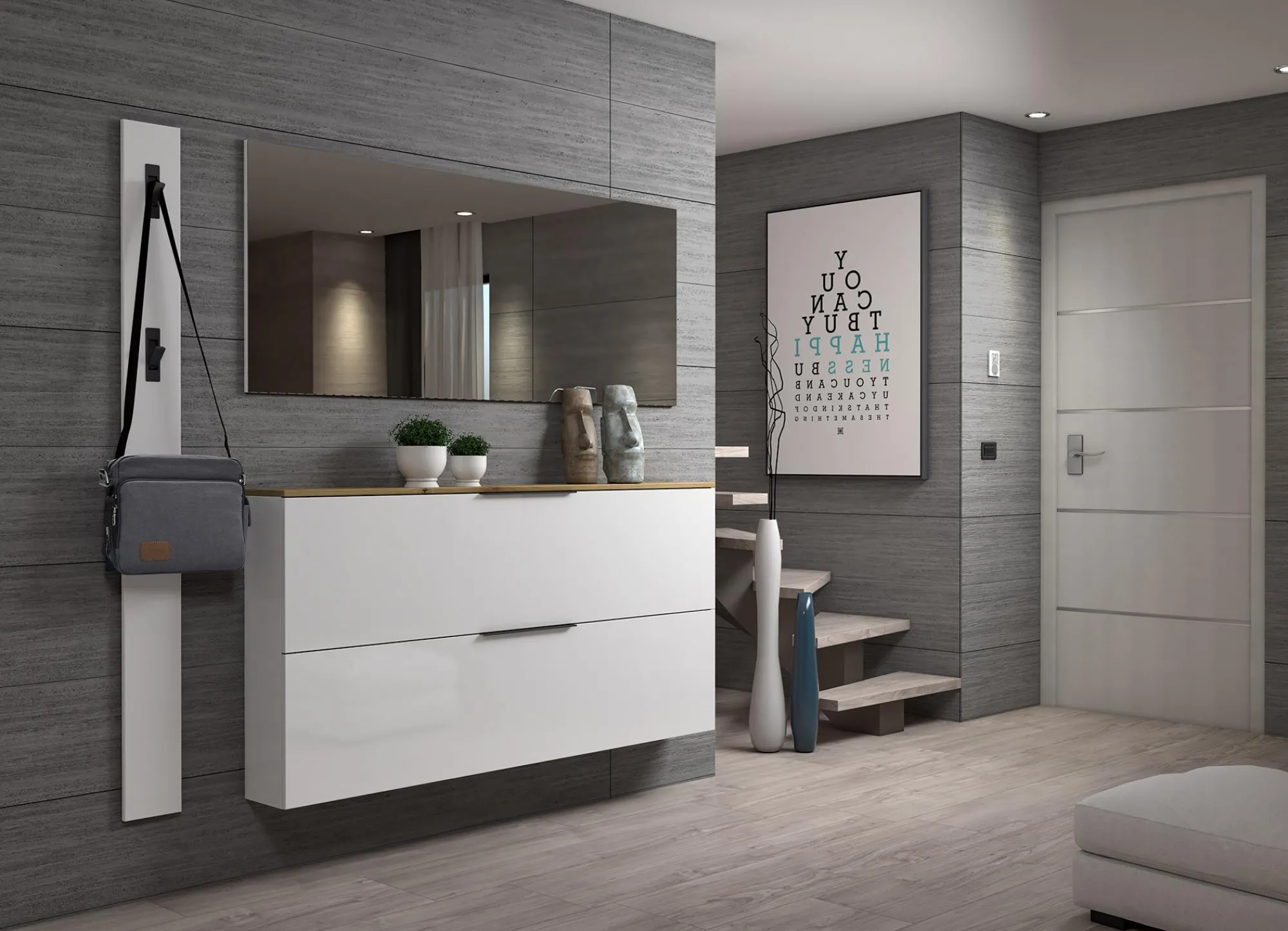Scarpiera Dfurlanett, 160x19h80 cm, Bianco lucido e Rovere<Dmora Flash Sale