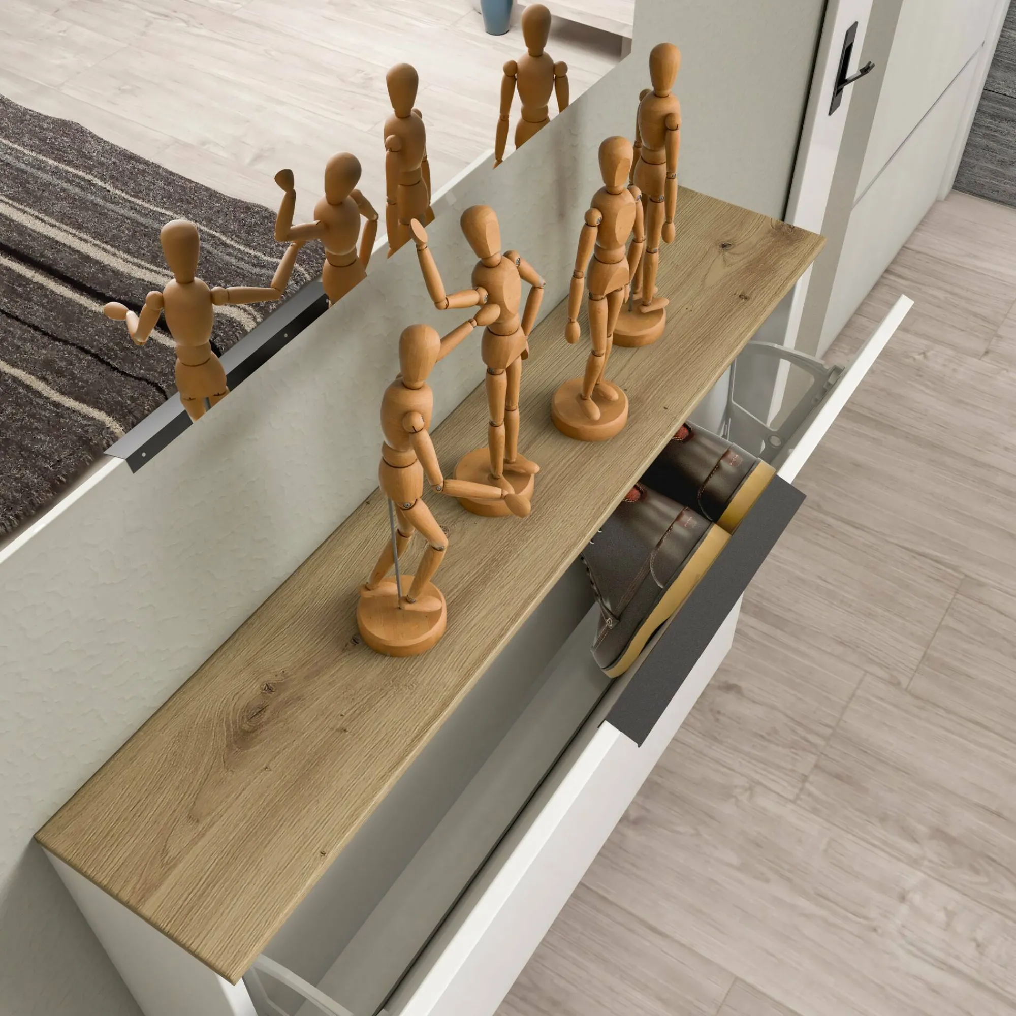Scarpiera Dfurlanett, 160x19h80 cm, Bianco lucido e Rovere<Dmora Flash Sale