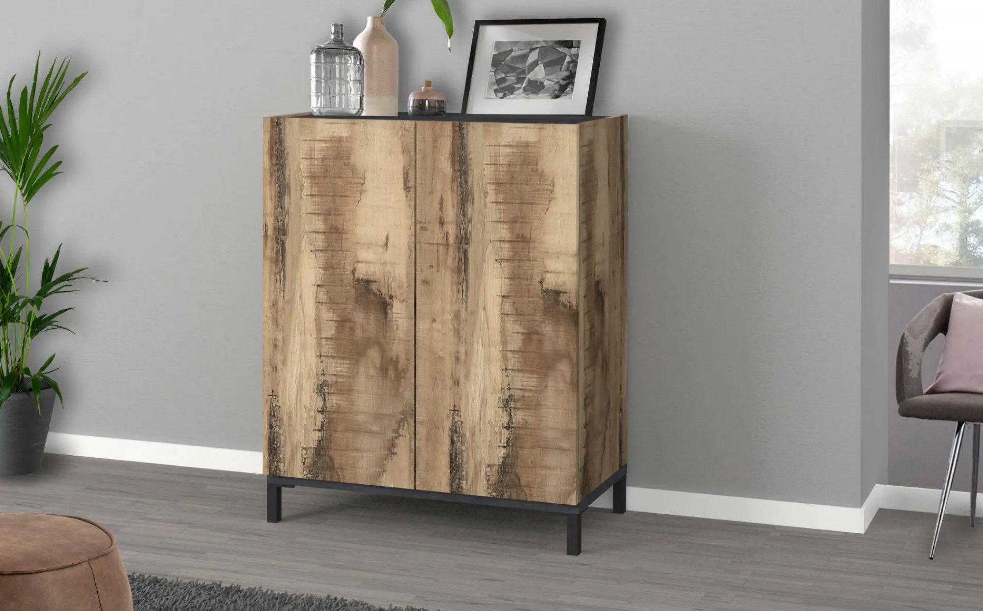 Scarpiera Dlanin, cm 90x40h102, Ardesia e Acero<Dmora Sale