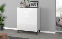 Scarpiera Dlanin, cm 90x40h102, Bianco lucido e Ardesia<Dmora Cheap