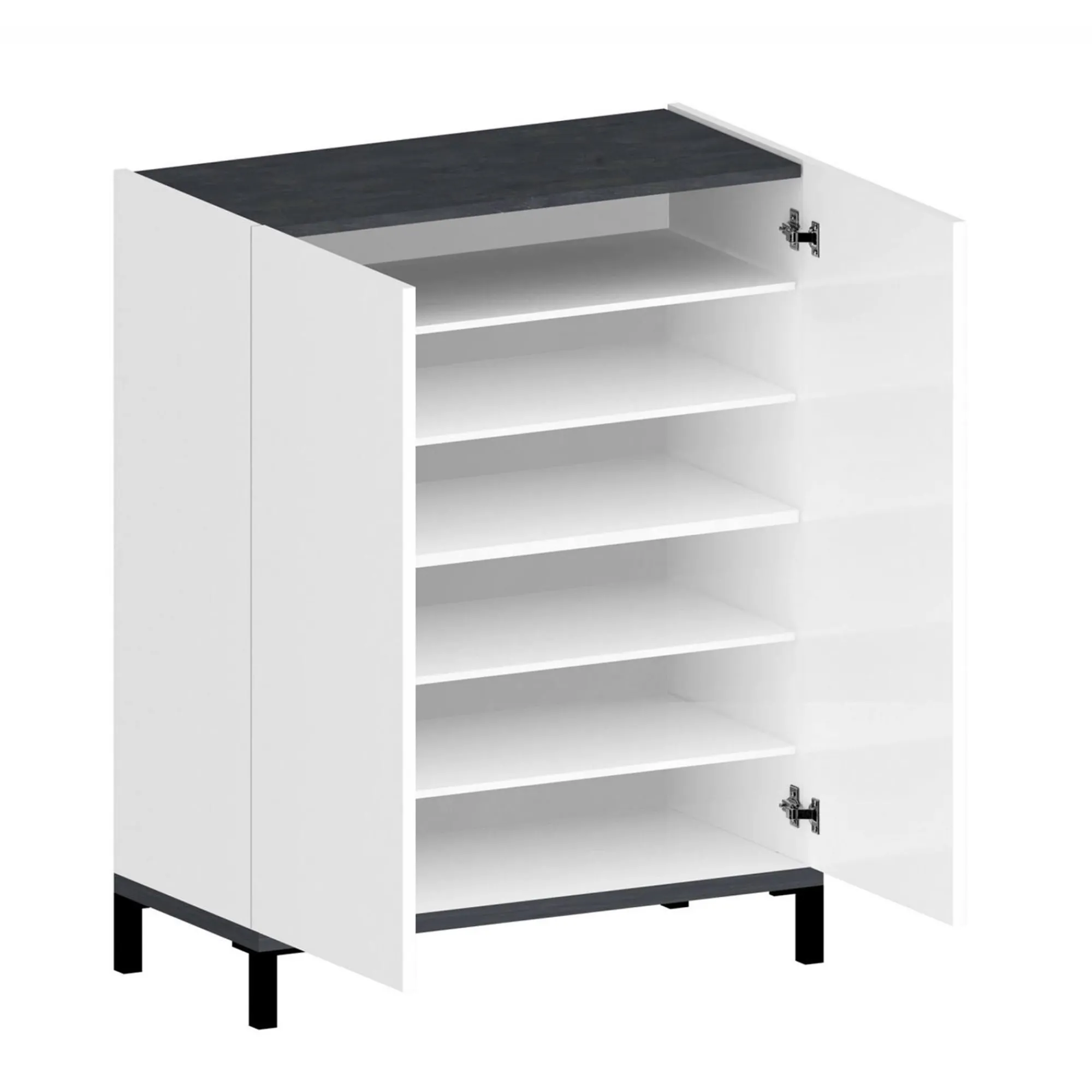 Scarpiera Dlanin, cm 90x40h102, Bianco lucido e Ardesia<Dmora Cheap