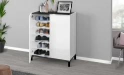 Scarpiera Dlanin, cm 90x40h102, Bianco lucido e Ardesia<Dmora Cheap
