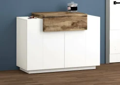 Scarpiera Dlucc, cm 120x45h86, Bianco lucido e Acero<Dmora Online