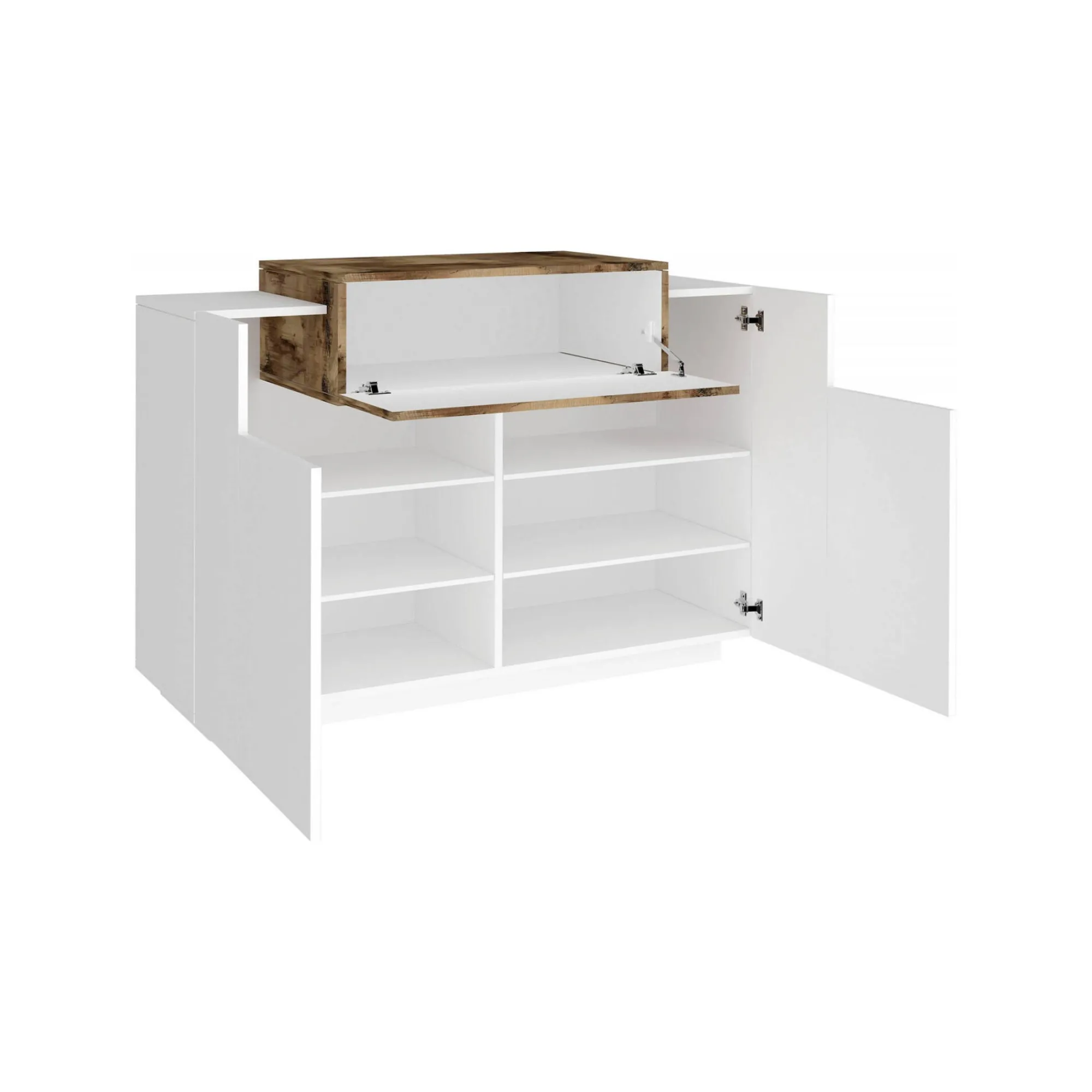 Scarpiera Dlucc, cm 120x45h86, Bianco lucido e Acero<Dmora Online