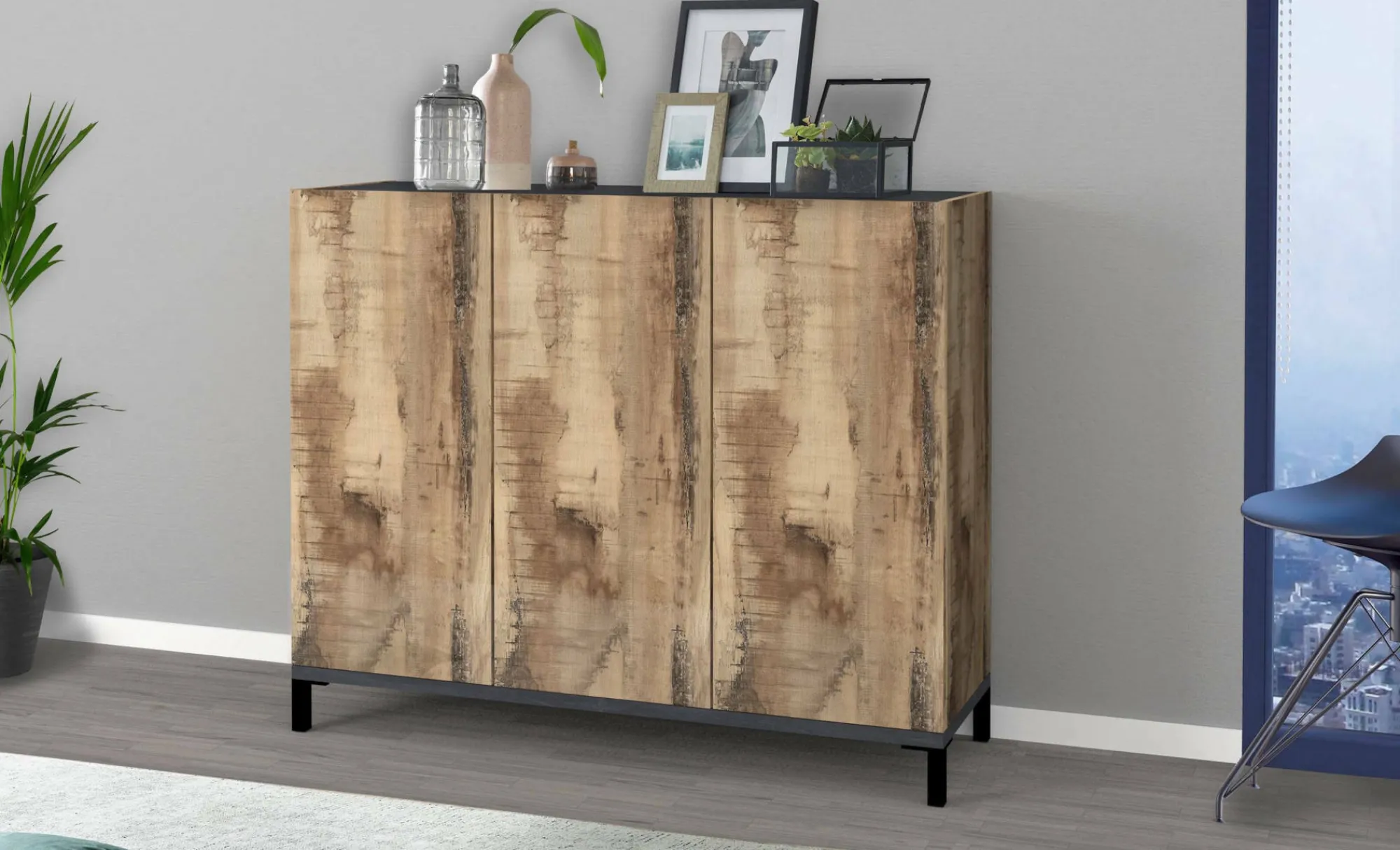 Scarpiera Dmas, cm 135x40h102, Ardesia e Acero<Dmora Online