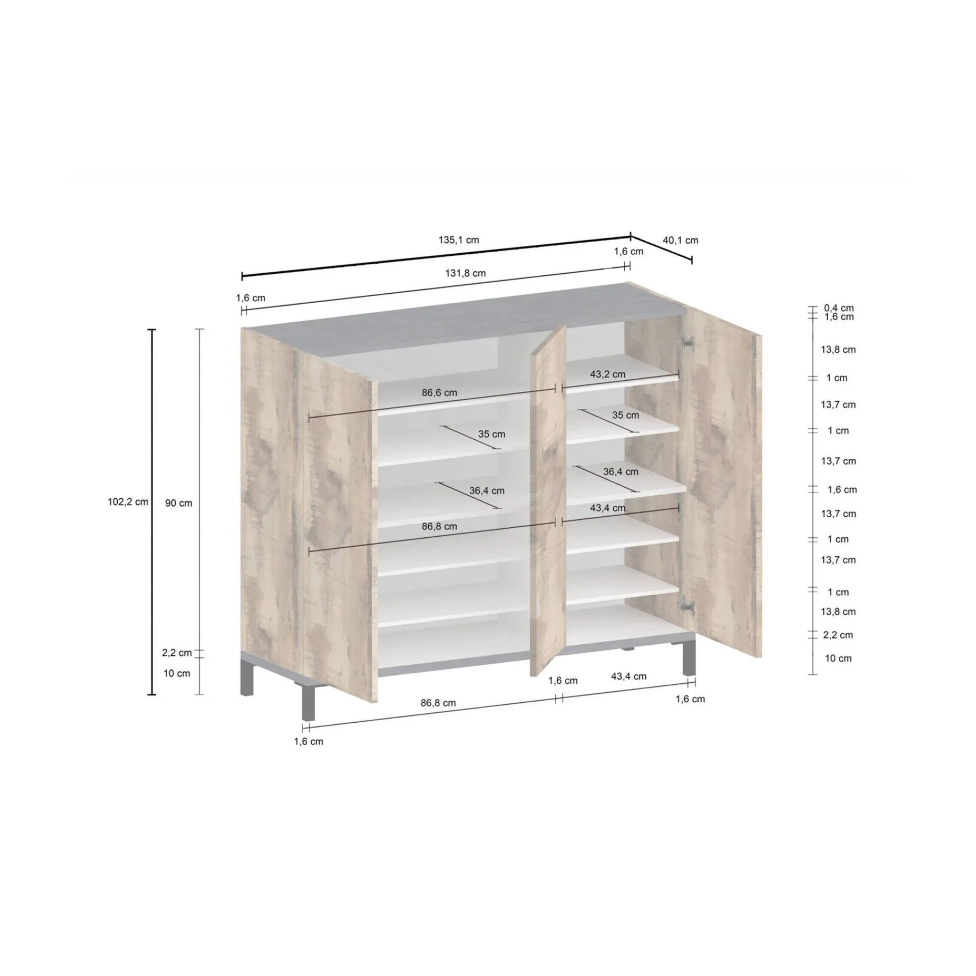 Scarpiera Dmas, cm 135x40h102, Ardesia e Acero<Dmora Online
