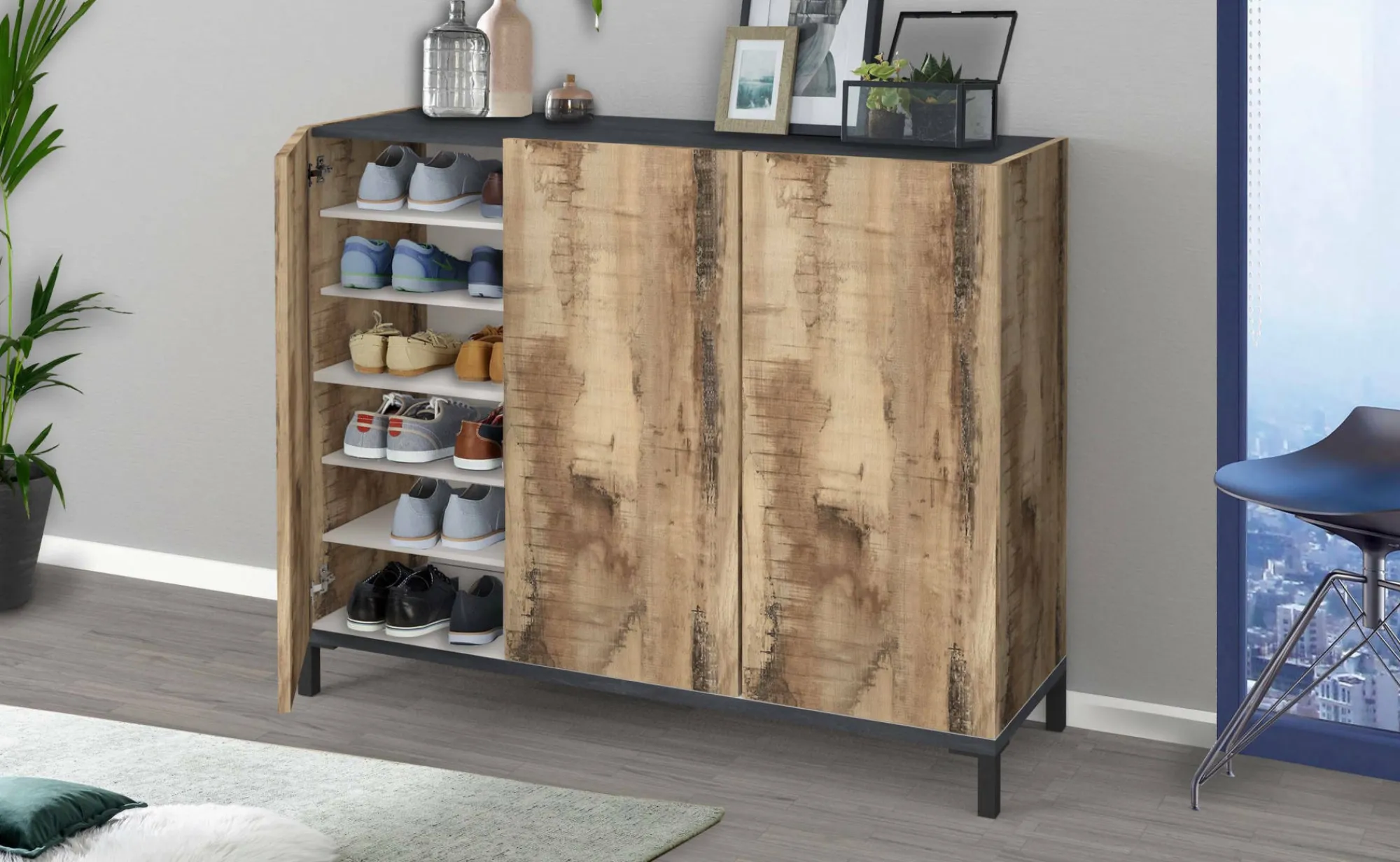 Scarpiera Dmas, cm 135x40h102, Ardesia e Acero<Dmora Online