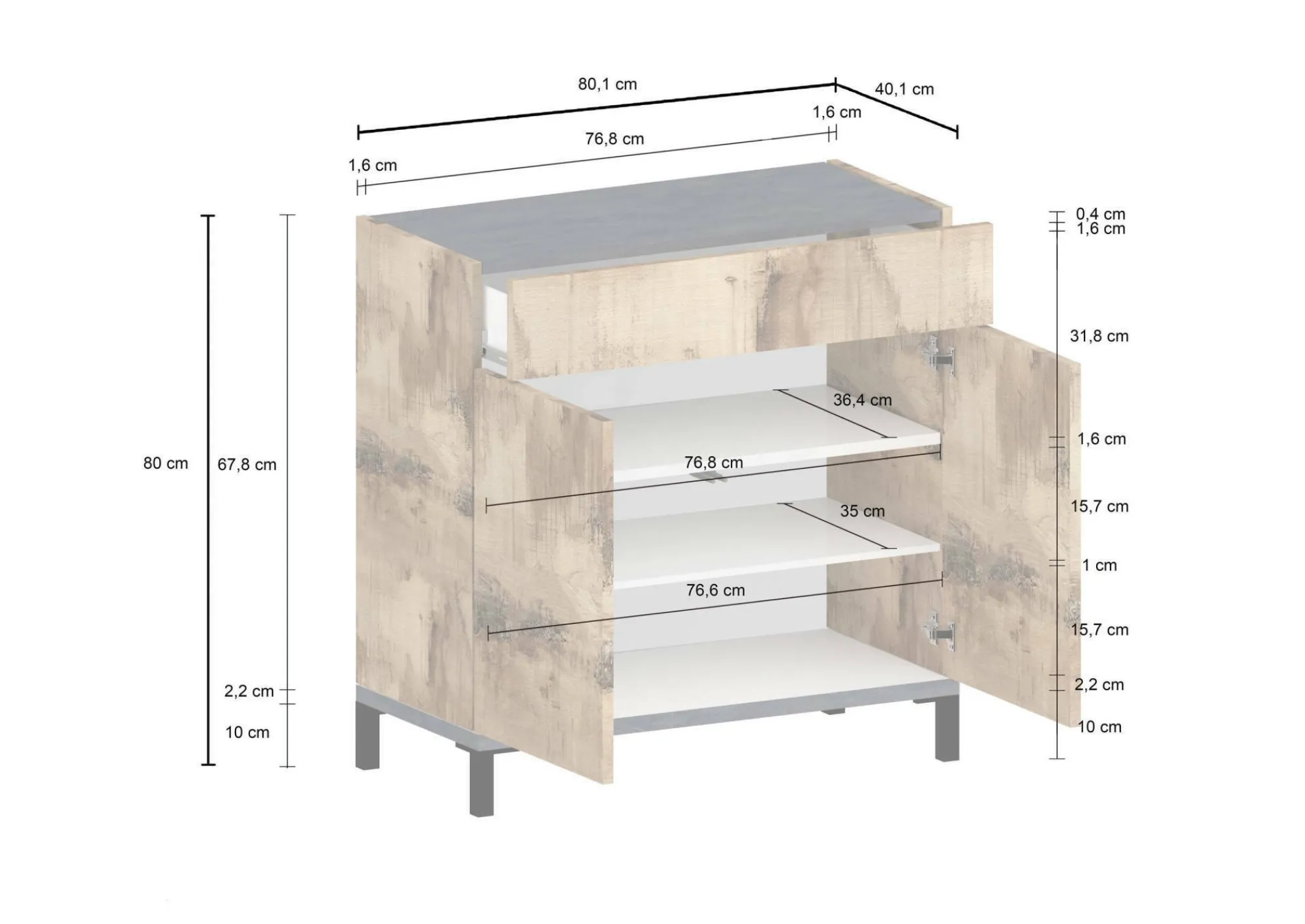 Scarpiera Dmirra, cm 80x40h80, Ardesia e Acero<Dmora Discount