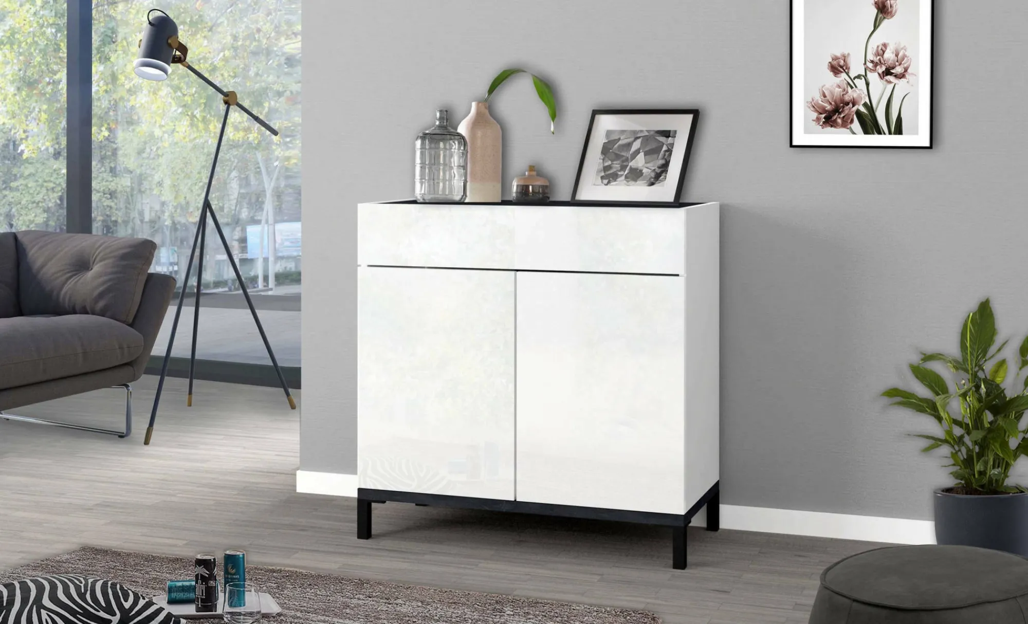 Scarpiera Dmirra, cm 80x40h80, Bianco lucido e Ardesia<Dmora Best