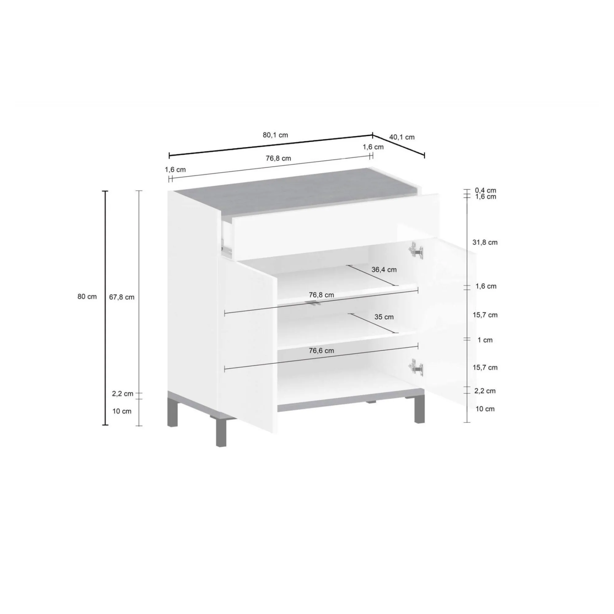 Scarpiera Dmirra, cm 80x40h80, Bianco lucido e Ardesia<Dmora Best