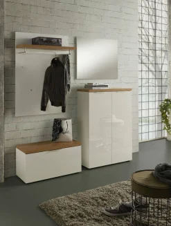 Scarpiera Dublino, 80x34h115 cm, Bianco lucido e Rovere<Dmora Best